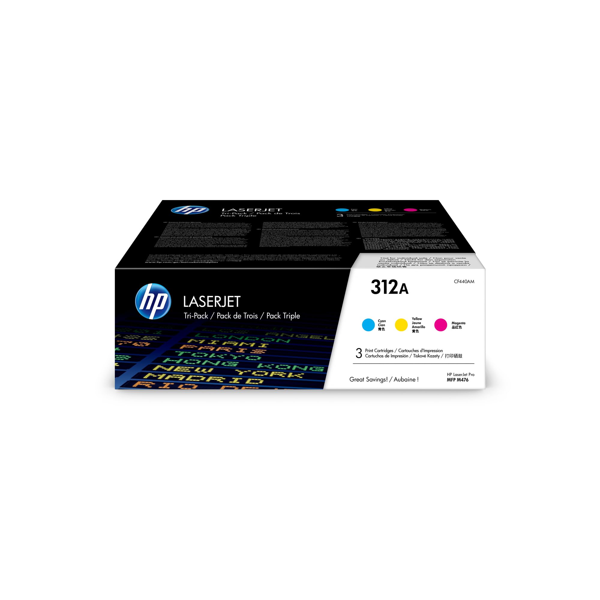 HP 312A Cyan, Magenta, Yellow Toner Cartridges (3-pack) | Works with HP Color LaserJet Pro MFP M476 Series | CF440AM