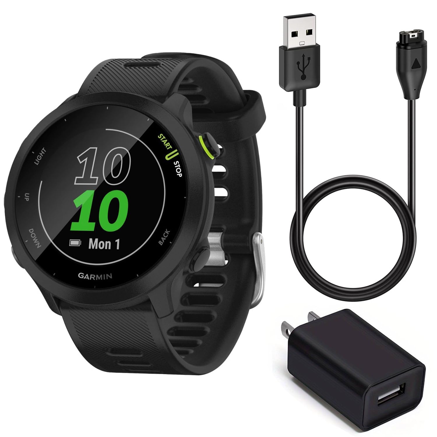 Garmin Forerunner 55 GPS Running Smartwatch (Black) Power Bundle