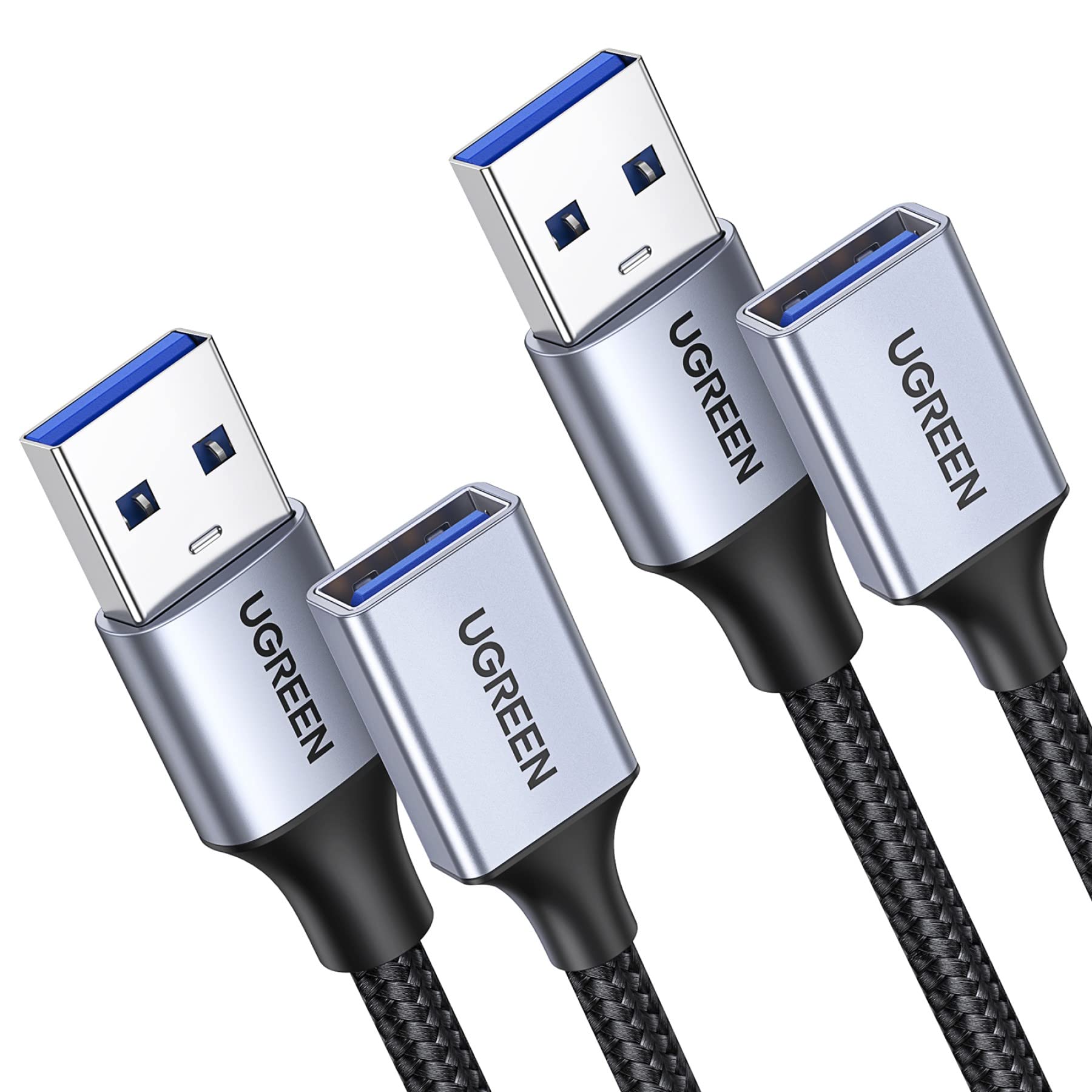 UGREEN 2 Pack USB Extension Cable (3 FT+ 3 FT), Nylon Braided Extender Compatible With Webcam, Camera, Phone, Hub, Mouse, Keyboard, Printer, Hard Drive, Headset