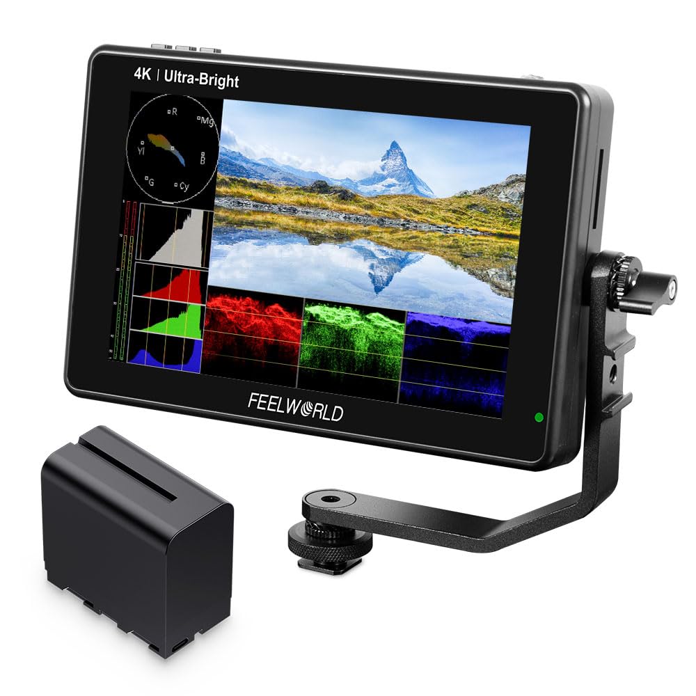 FEELWORLD LUT7 7 Inch Ultra Bright 2200nit Touchscreen Camera DSLR Field Monitor with F970 6600mAh Battery, with 3D Lut Waveform Automatic Light Sensor 1920x1200 4K HDMI Input