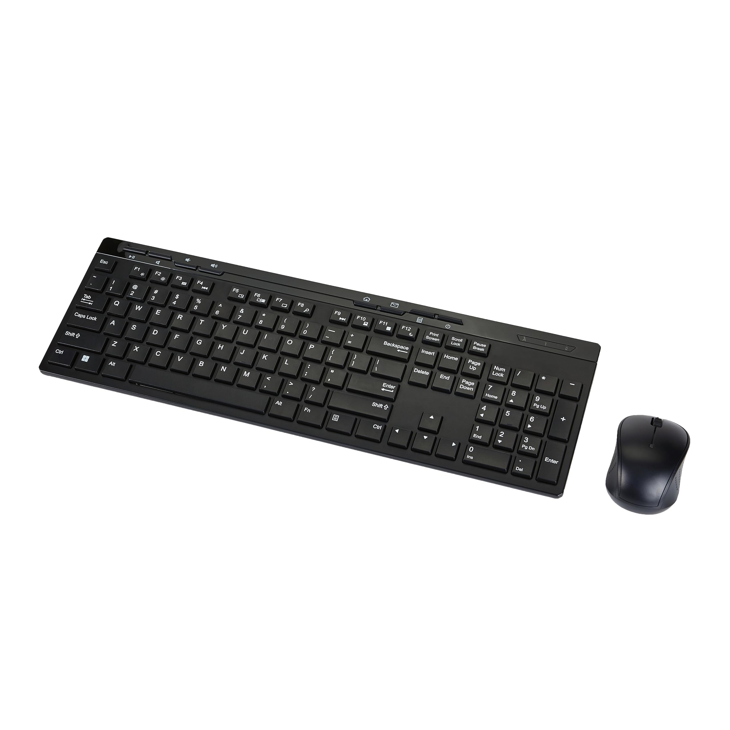 Amazon Basics Wireless Keyboard and Mouse Combo, Full-Sized, QWERTY Layout, 2.4 GHz USB Plug & Play Receiver, Sleek Design, Black