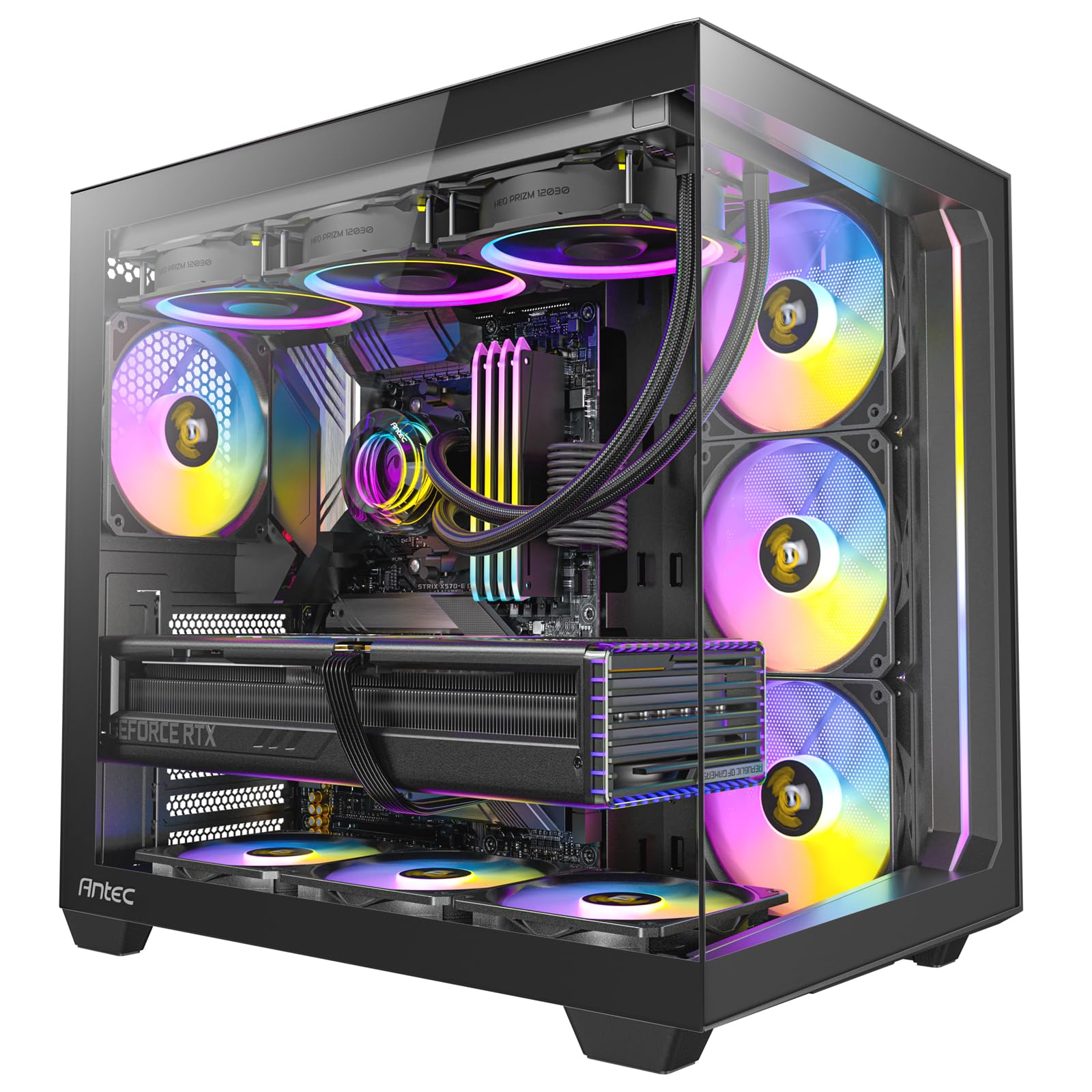 Antec C5 ARGB, 7 x 120mm ARGB PWM Fans Included, Up to 10 Fans Simultaneously, Type-C 3.2 Gen 2 Port, Seamless Tempered Glass Front & Side Panels, 360mm Radiator Support, Mid-Tower ATX PC Case