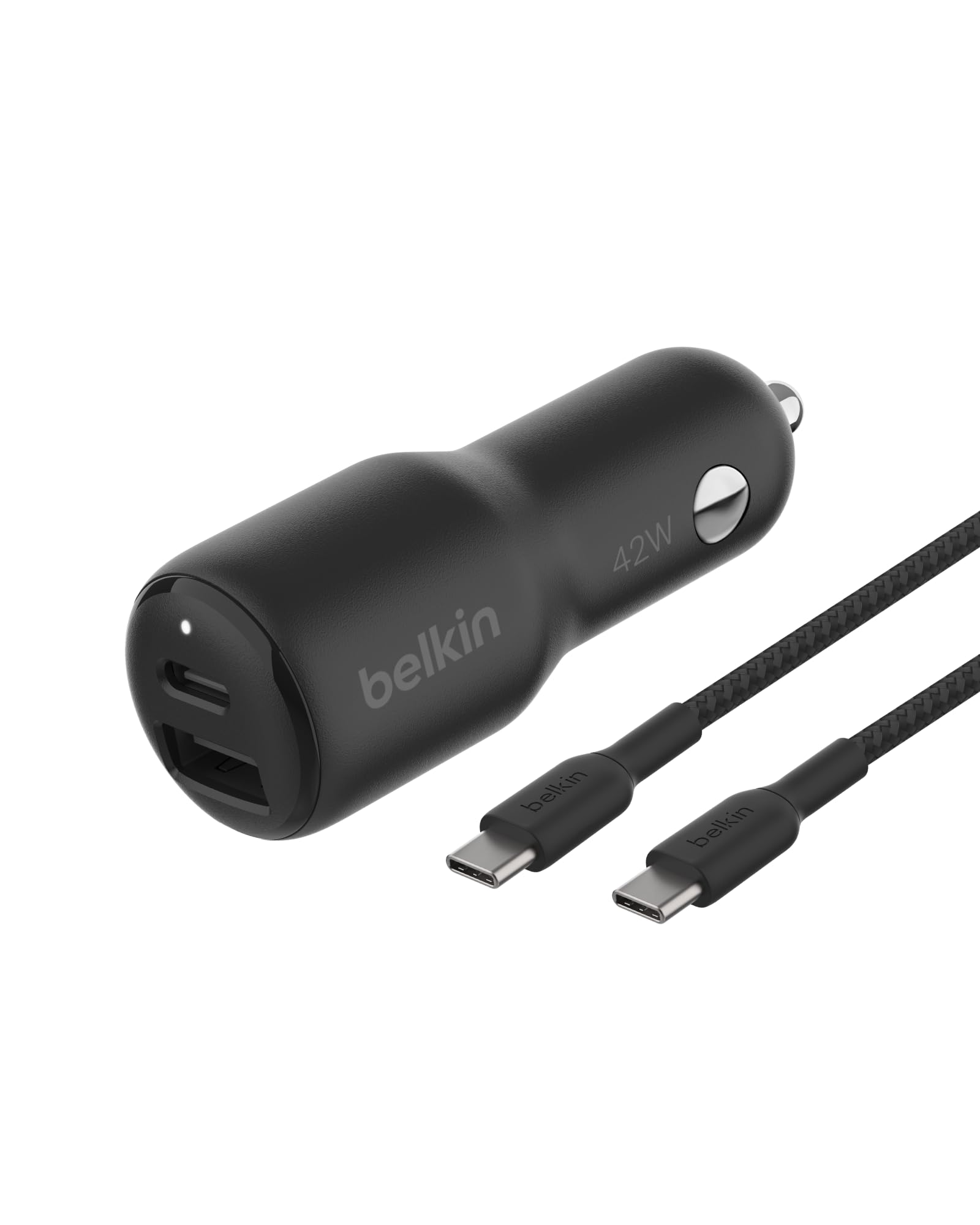 Belkin BoostCharge 42-Watt Dual Port Fast Car Charger w/30W USB-C & 12W USB-A Ports, USB-C to C Cable Included for iPhone 16, 16 Pro, Galaxy S25, S24, Pixel 9 & 8, Nintendo Switch 2 & More - Black
