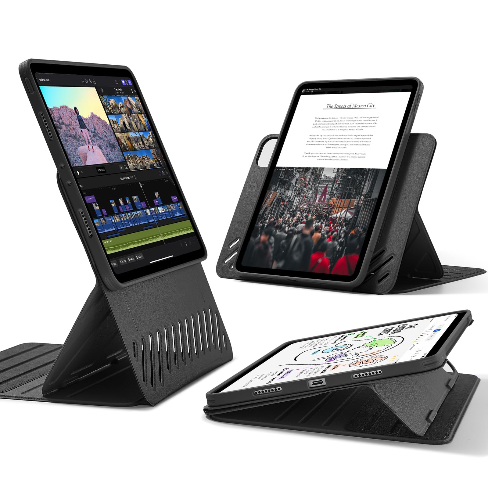 ESR for iPad Pro 11 Inch Case (2022/2021/2020/2018, 4th/3rd/2nd/1st Generation), Removable Magnetic Cover, Adjustable Portrait/Landscape Stand with Raised Display View, 9 Standing Angles, Black