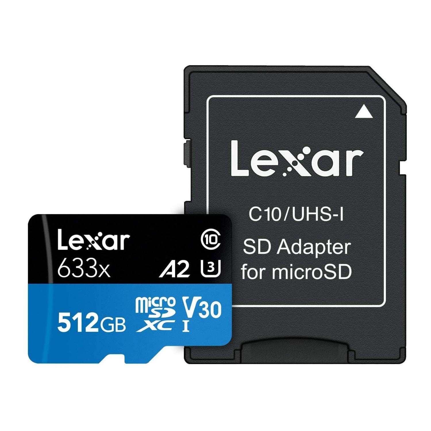 Lexar High-Performance 633x 512GB microSDXC UHS-I Card w/ SD Adapter, C10, U3, V30, A2, Full-HD & 4K Video, Up To 100MB/s Read, for Smartphones, Tablets, and Action Cameras (LSDMI512BBNL633A)