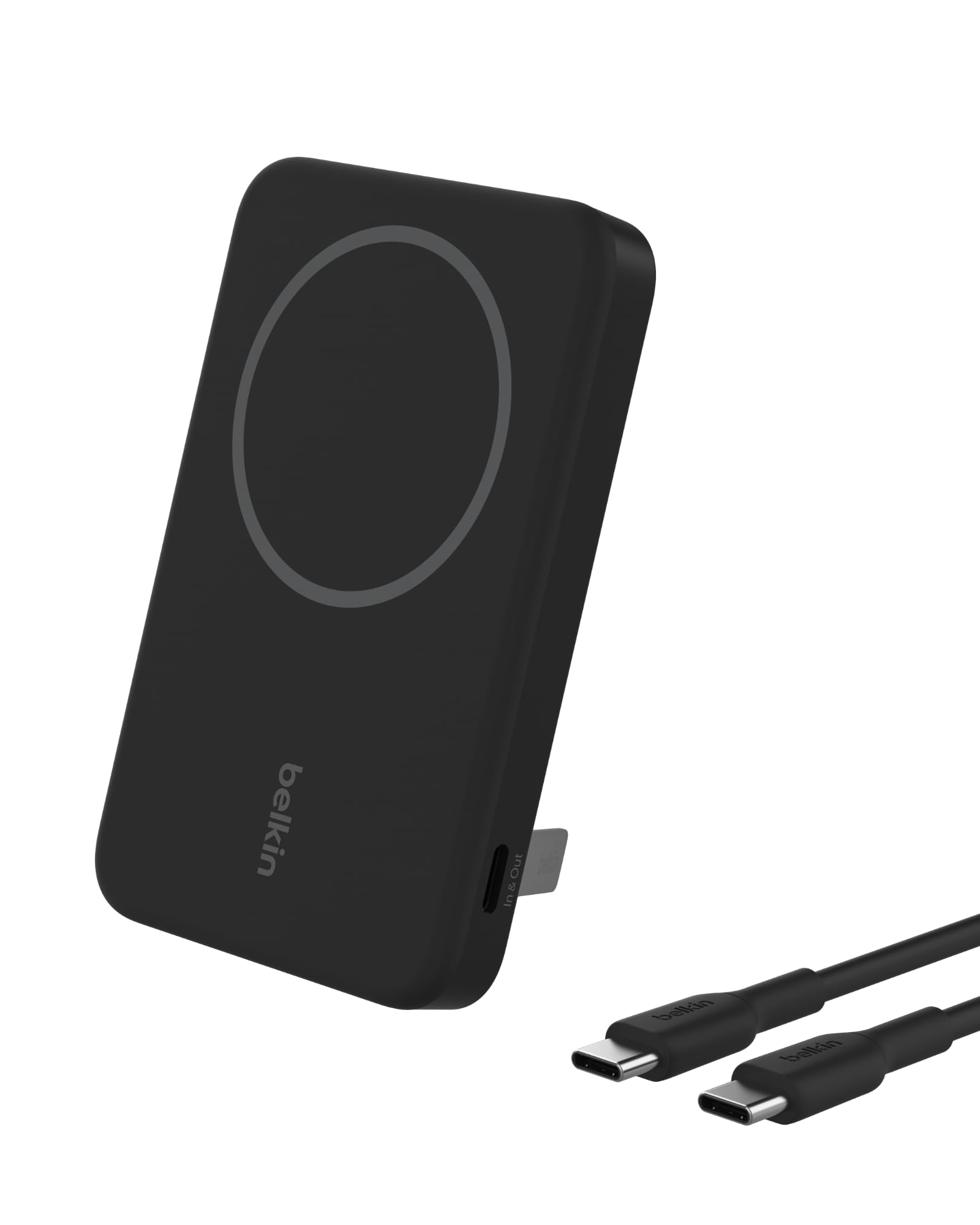 Belkin Portable Charger, Wireless Power Bank 15W 5000mAh w/ Qi2, MagSafe Charger + Built-in Pop-up Kickstand - Compatible w/iPhone 16, 15, 14, Plus, Pro, Pro Max, & More - Black