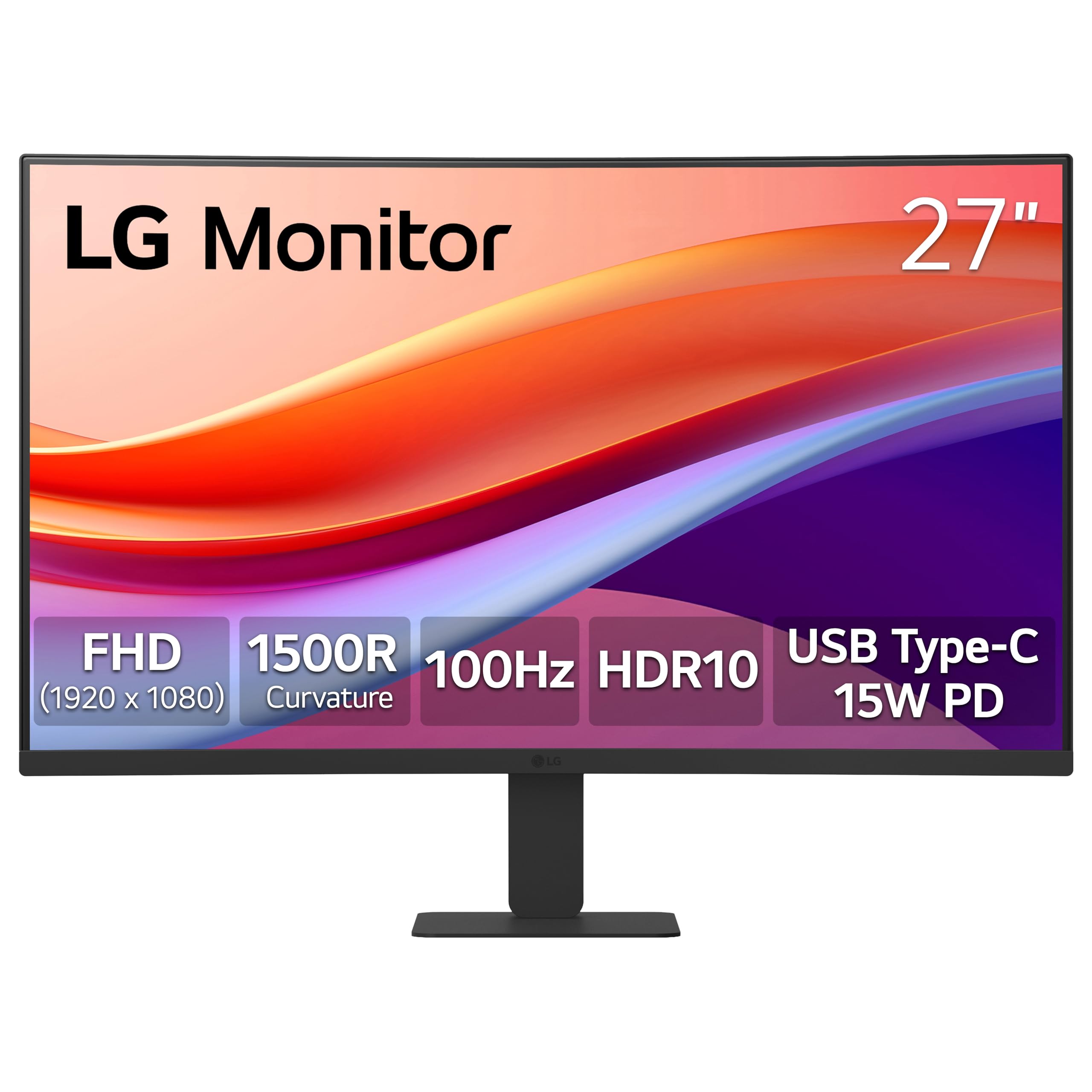 LG 27U421A-B 27-inch Full HD (1920 x 1080) Curved Computer Monitor, 100Hz, 5ms, HDR10, 3-Side Borderless, Switch, HDMI, USB Type-C 15W PD, Tilt Slim Stand, Black