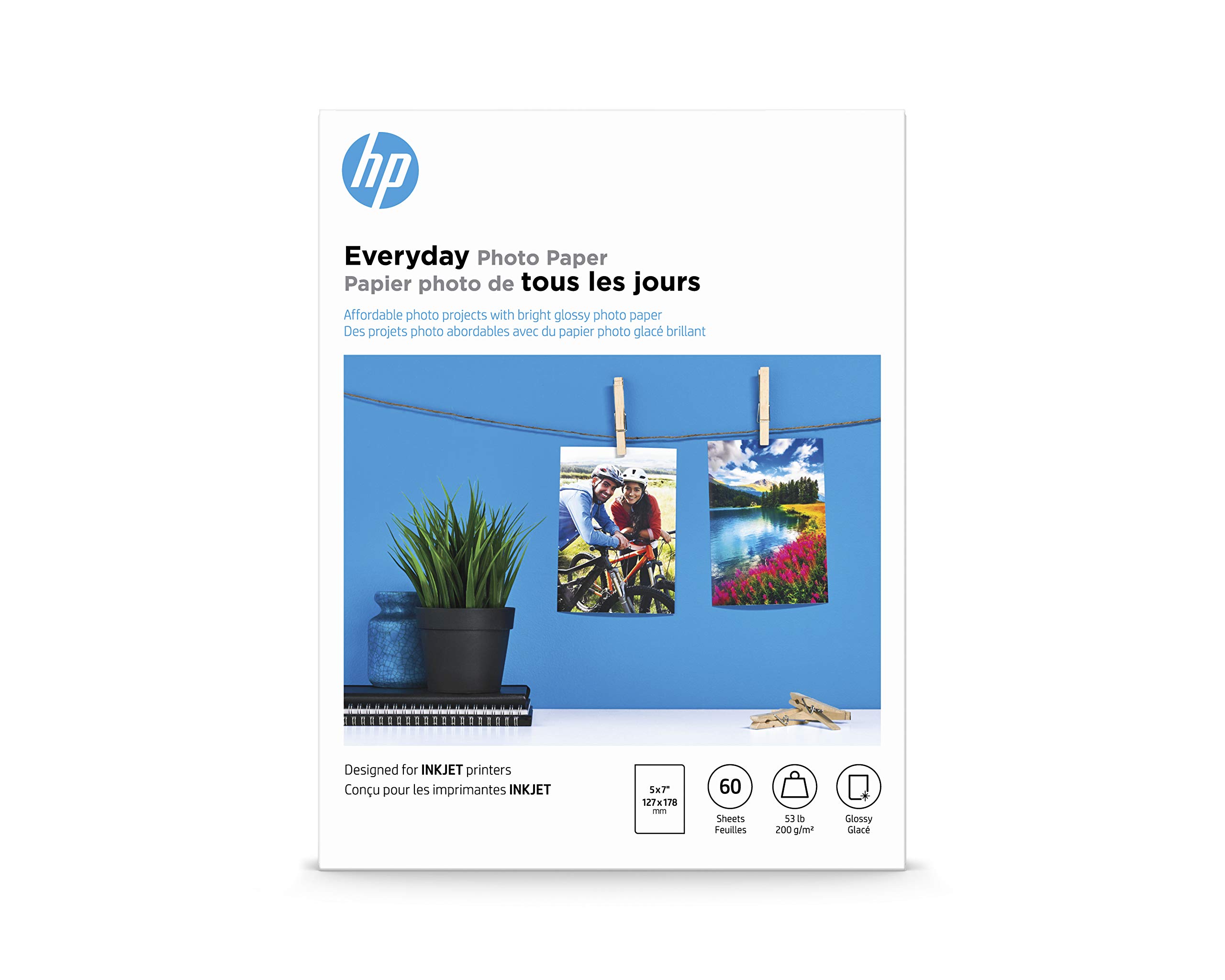 HP Everyday Photo Paper - Designed for HP Inkjet Printers, Glossy, 5x7 in, 60 sheets (CH097A)