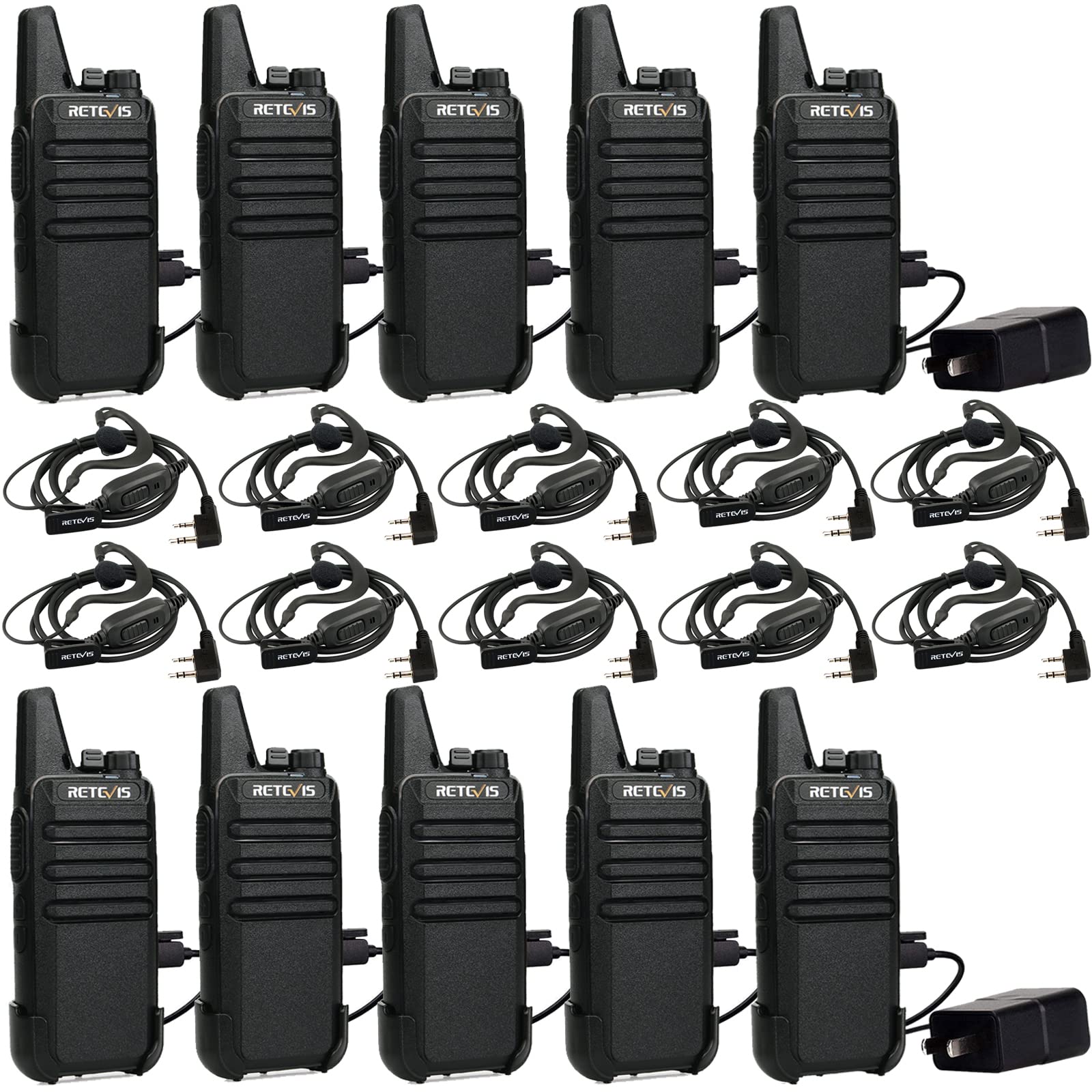 Retevis RT22 2 Way Radios Walkie Talkies,Rechargeable Long Range Two Way Radio, USB VOX Small Emergency 2 Pin Earpiece Headset,for School Retail Church Restaurant (Packed in Pairs with 5 Boxes)