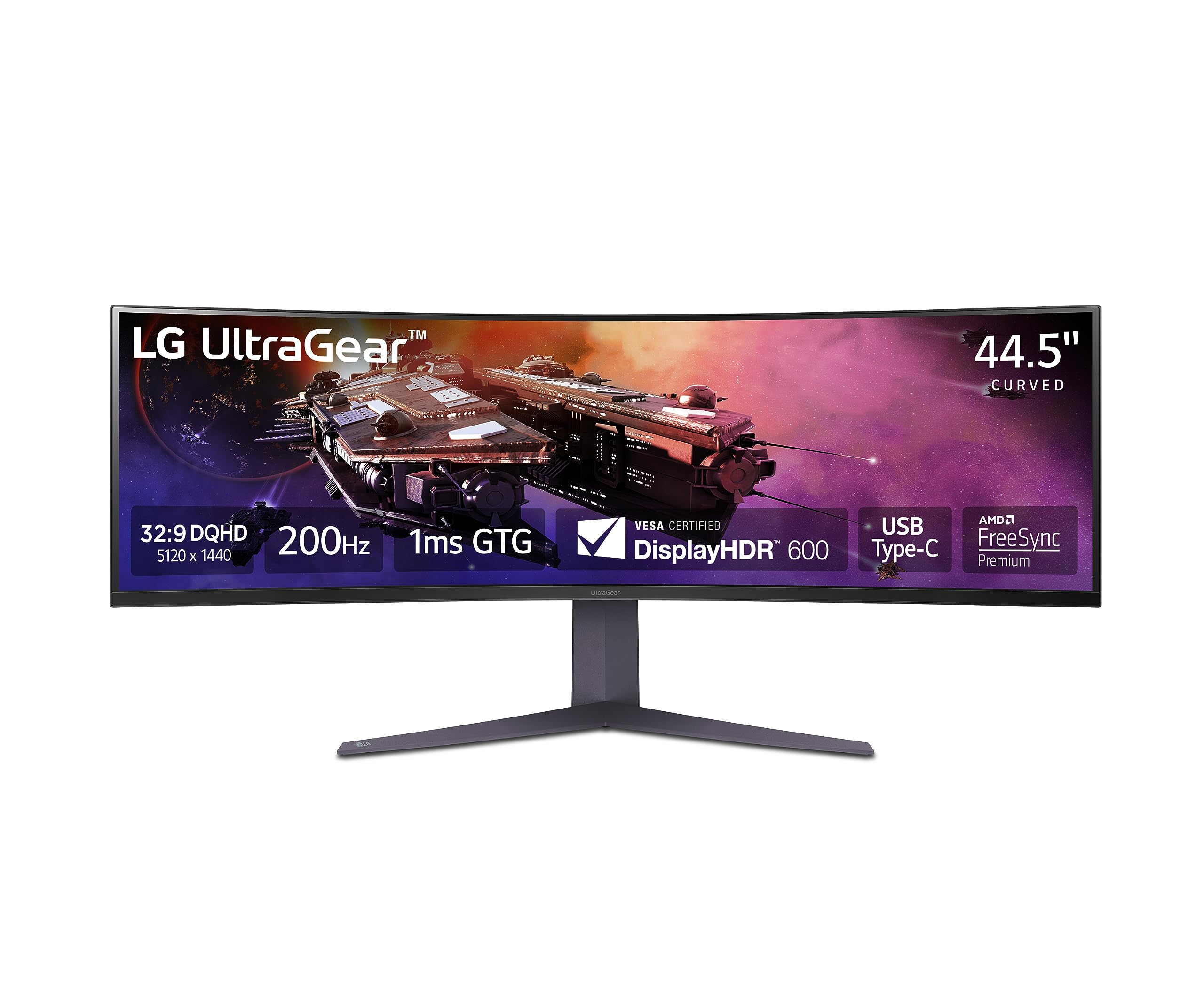 LG 45GR75DC-B Ultragear Curved Gaming Monitor 45-Inch 32:9 Dual QHD 1ms 200Hz VESA DisplayHDR 600 with DCI-P3 95% AMD FreeSync Premium Pro Enhanced Gaming GUI DTS HP:X 3-Way Adjustable Stand - Black