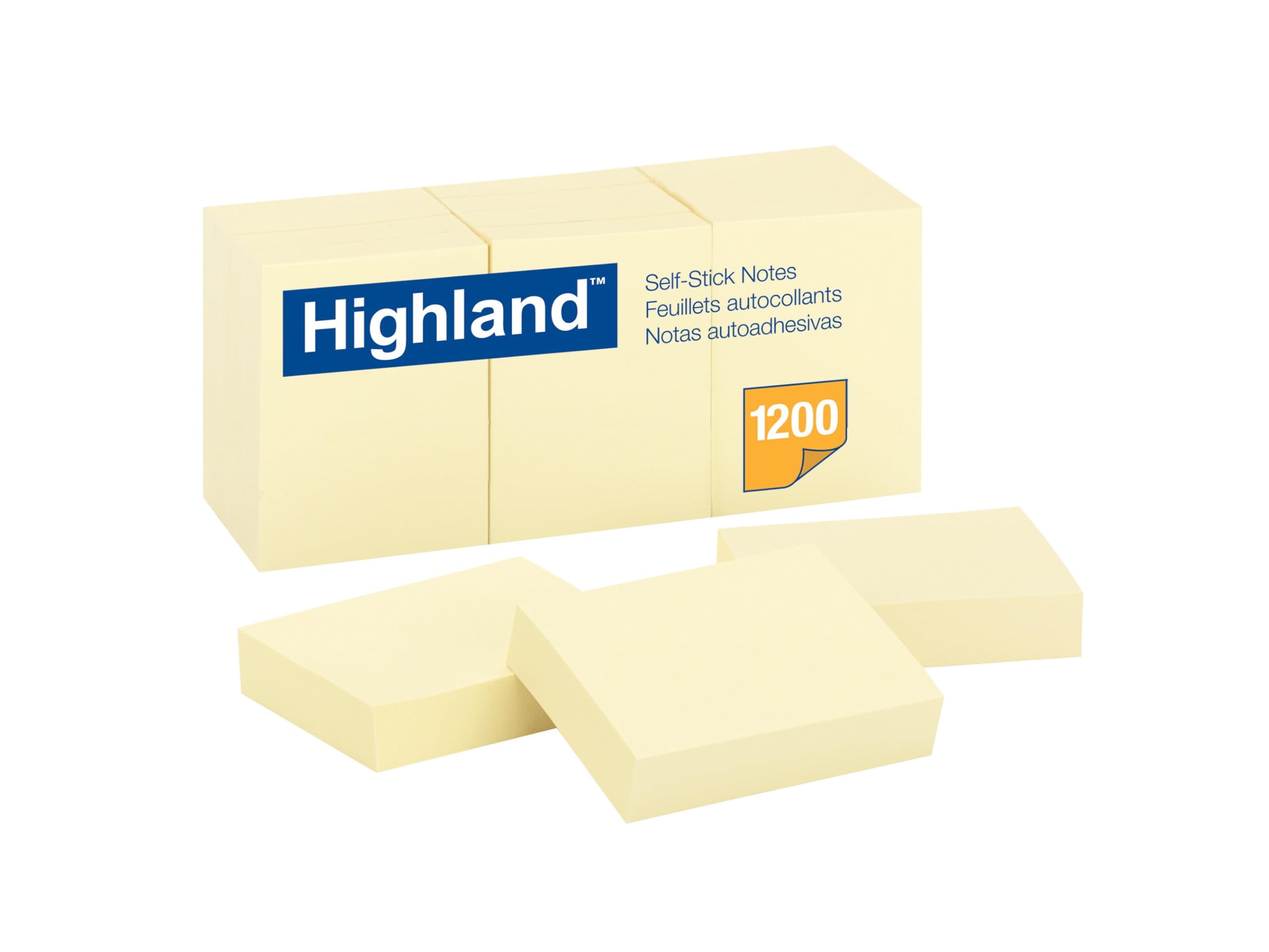 Highland Sticky Notes, 1.5 x 2 Inches, Yellow, 12 Pack (6539)