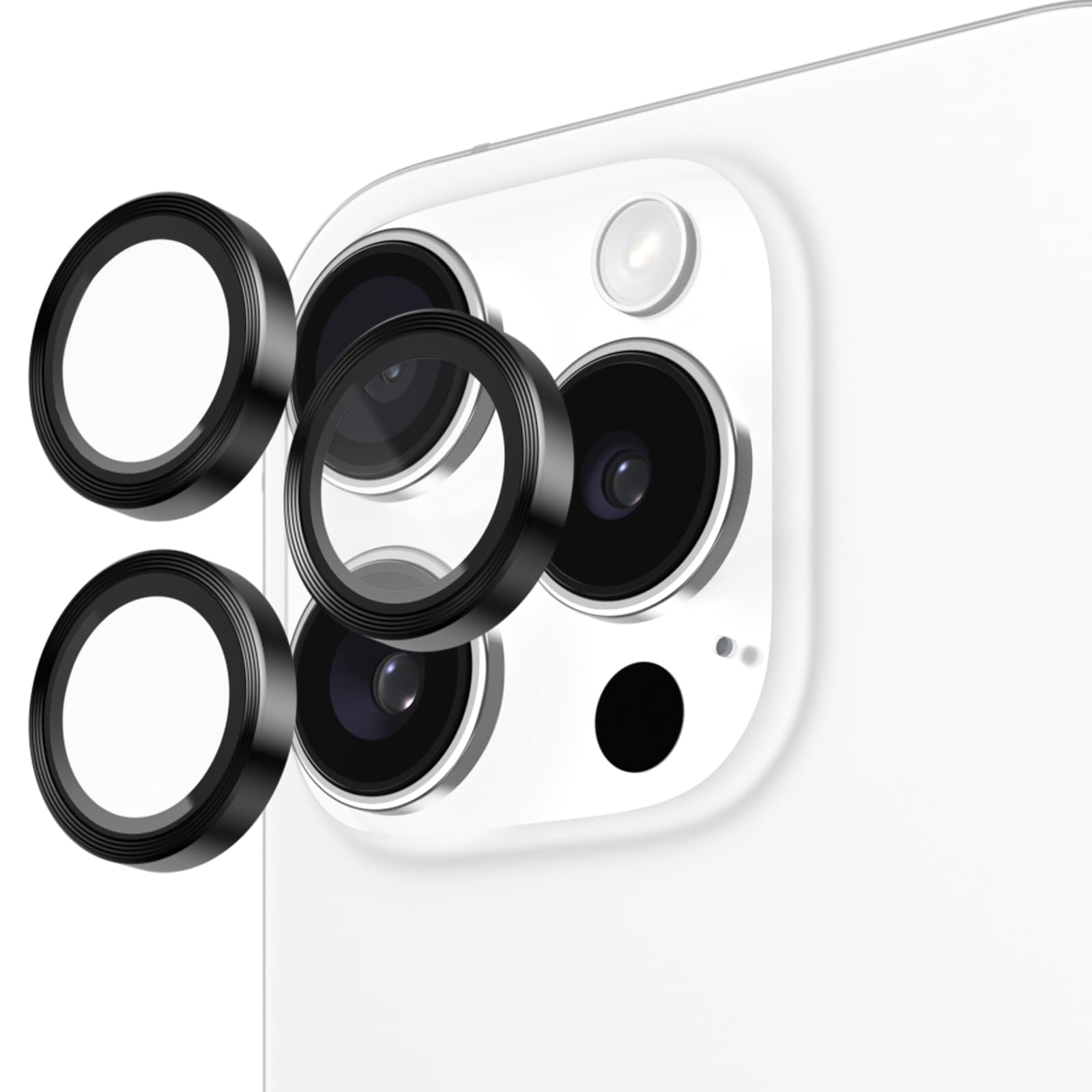Pelican Camera Lens Protector w/Aluminum Rings for iPhone 16 Pro Max/iPhone 16 Pro - 9H Tempered Glass - Durable Anti-Scratch, Anti-Shatter, HD View w/Night Shoot, Case Friendly, Easy Install - Black