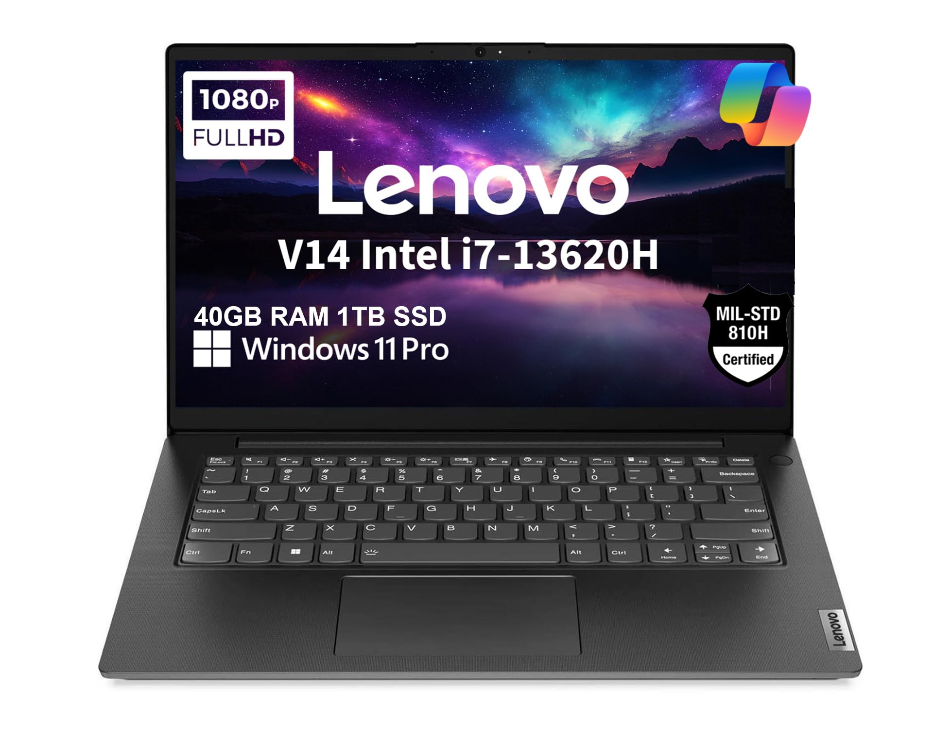 Lenovo V14 Gen 4 Business Laptop (14" FHD Anti-Glare, Intel 10-Core i7-13620H, 40GB RAM, 1TB SSD), Webcam with Privacy Shutter, Ethernet, Wi-Fi 6, HDMI, Bluetooth, Win 11 Pro w/ Copilot, Black