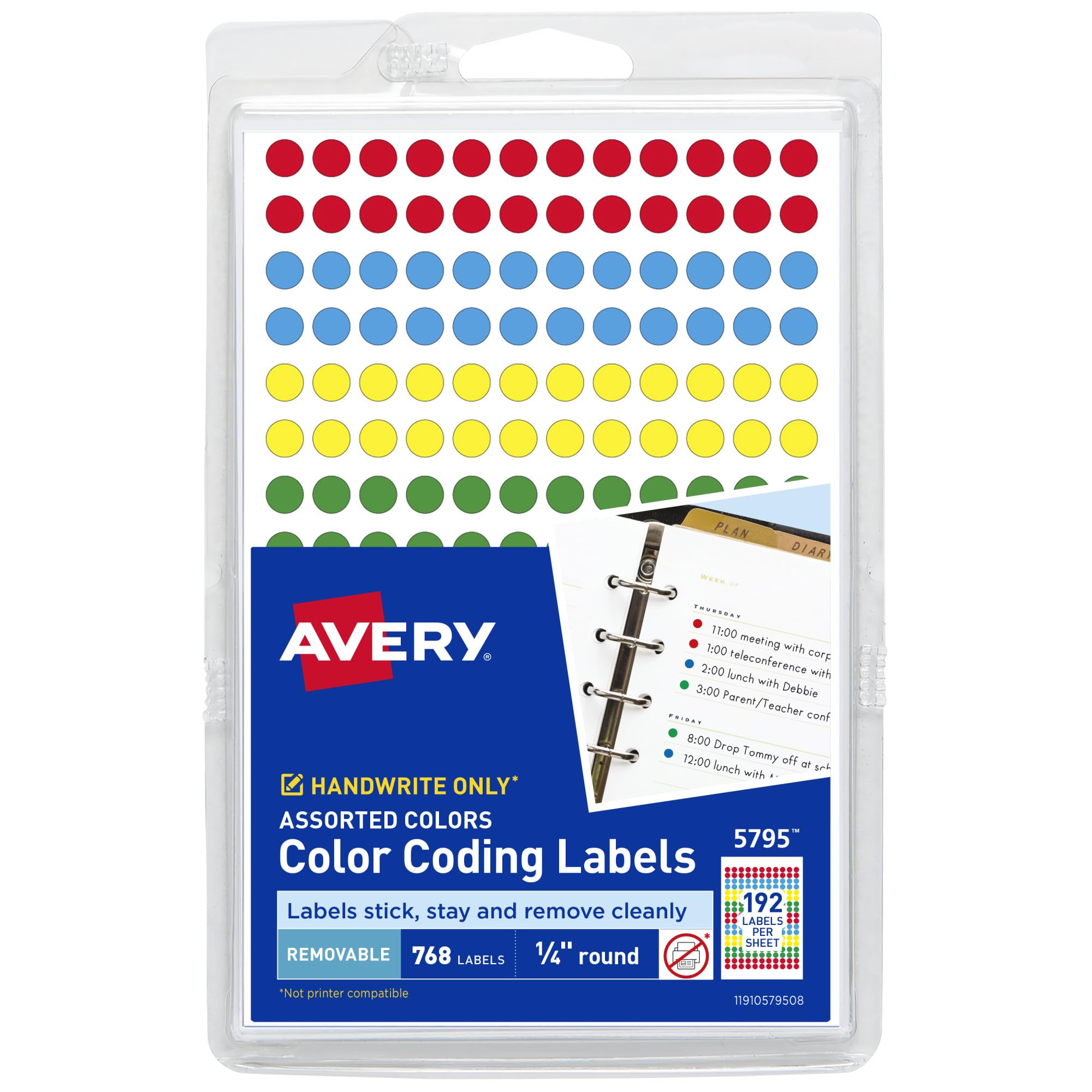 Avery Color-Coding Removable Labels, 1/4 Inch Round Labels, Assorted Colors, Non-Printable, 760 Dot Stickers Total (5795)