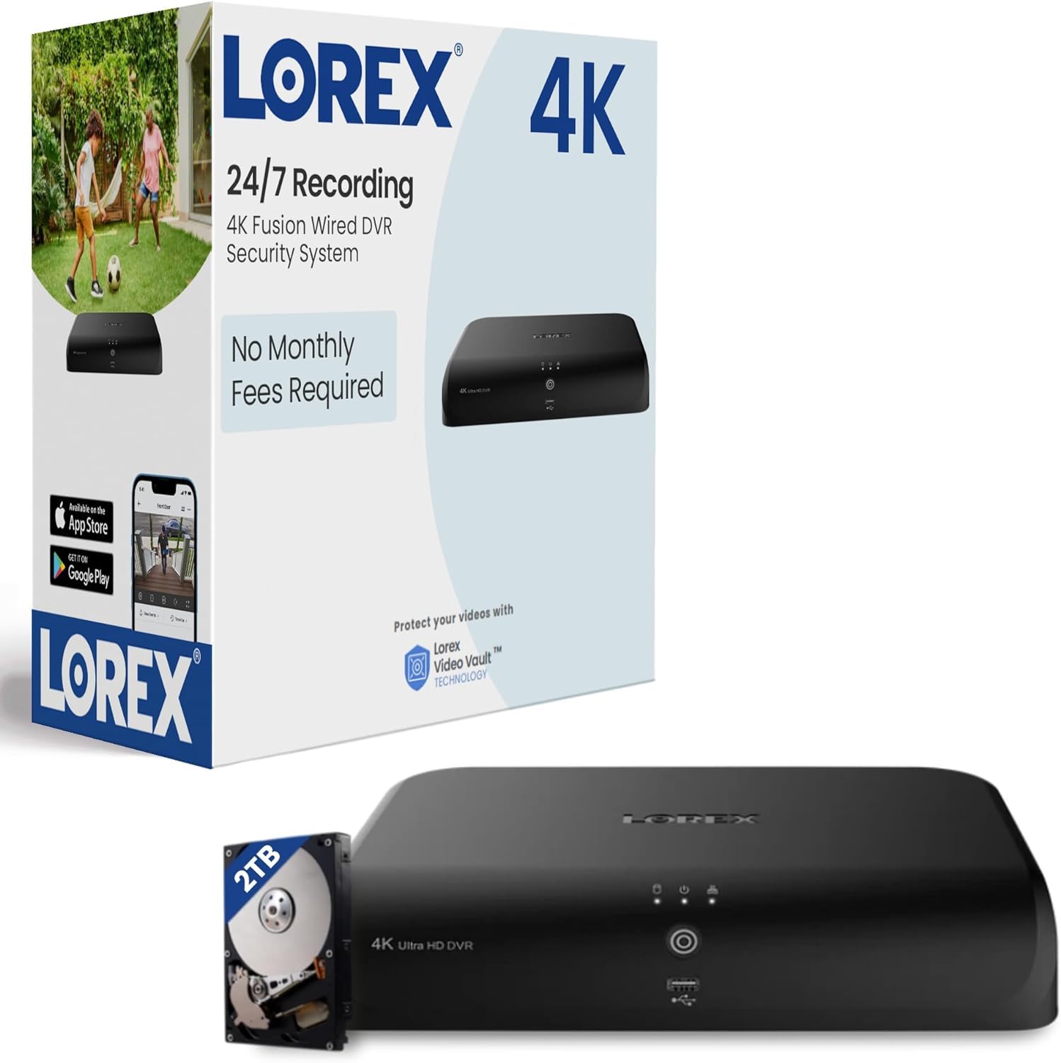 Lorex 4K Fusion DVR for Security System | 12 Channel (8 Wired + 4 Wi-Fi) | 2TB Local Storage | Smart Motion Detection | Active Deterrence | No Monthly Fees | Voice Control | Expandable to 16TB