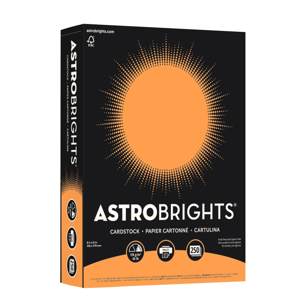 Neenah Astrobrights Premium Color Card Stock, 65 lb, 8.5 x 11 Inches, 250 Sheets, Cosmic Orange
