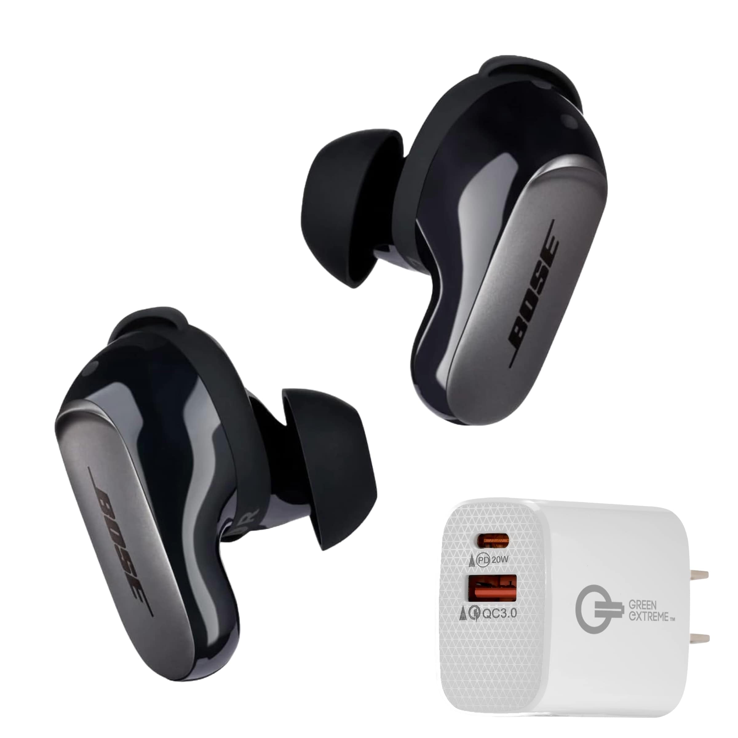 Bose QuietComfort Ultra Bluetooth Earbuds, Wireless Earbuds, Deep Bass, Up to 6 Hours of Playtime and World-Class Active Noise Cancellation Bundle with USB-C/A 20W Wall Charger (Black)