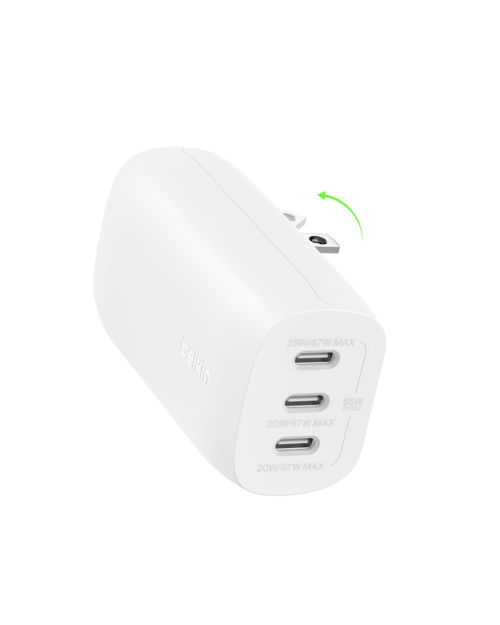 Belkin 3-Port USB C Charger Block 67W - PPS, USB-C PD3.1 Super Fast Charging Charger - Samsung Galaxy S25, Apple iPhone 16, MacBook Pro, AirPods, Nintendo Switch 2 & Other PD Enabled Devices - White