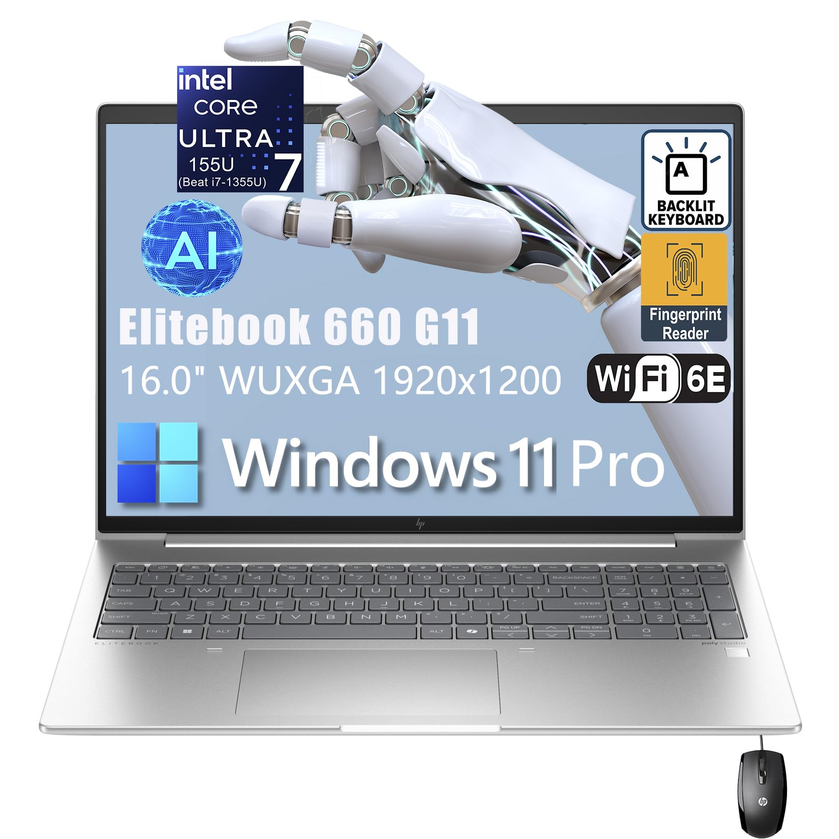 HP Elitebook 660 G11 16" FHD+ Business Copilot AI Laptop Computer, Intel Ultra 7 155U (Beat i7-1355U), 32GB DDR5 RAM, 1TB PCIe SSD, WiFi 6E, Backlit KB, Fingerprint Reader, Windows 11 Pro, AZ-XUT