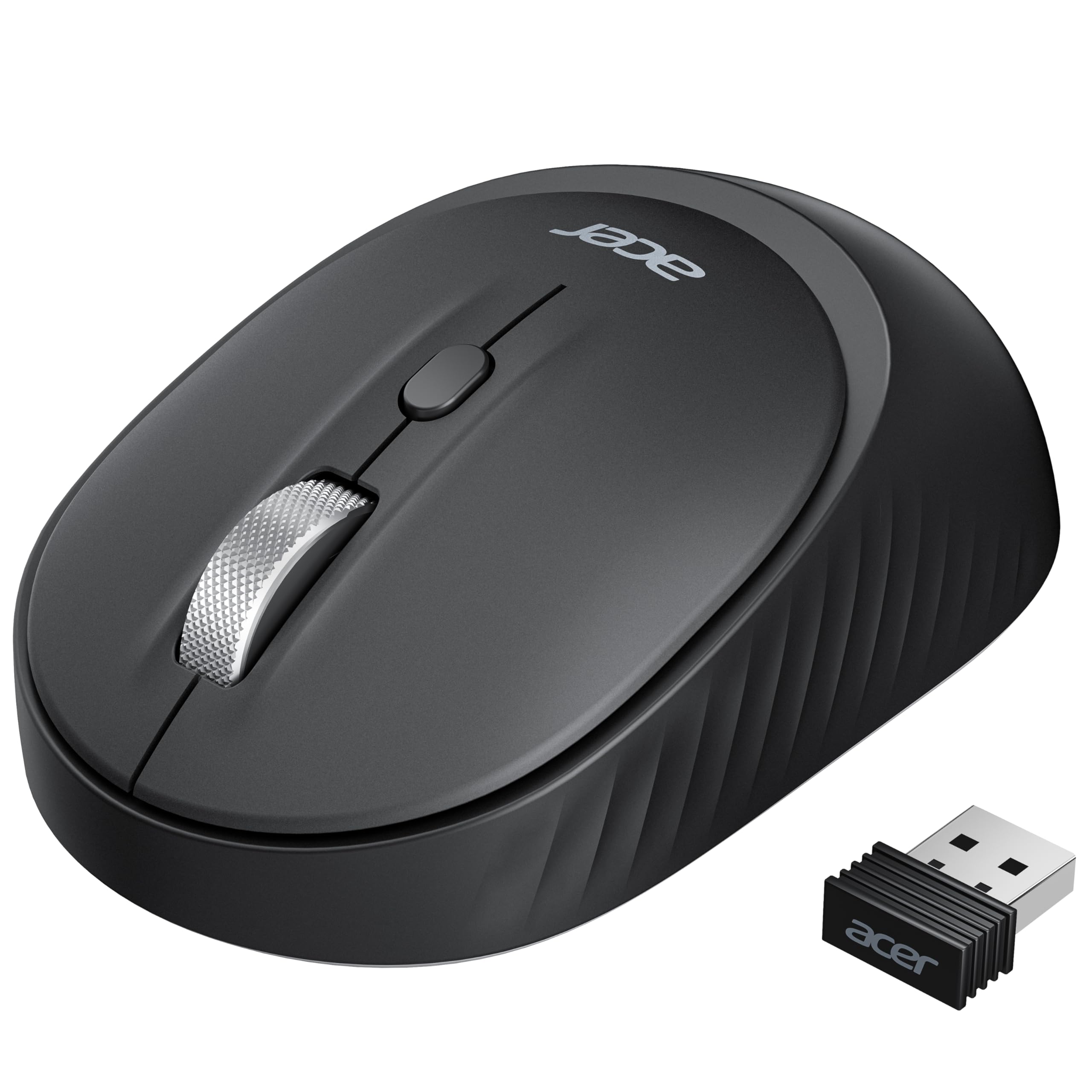 acer Bluetooth Wireless Mouse for Laptop, Computer Mouse Wireless (BT5.2+2.4GHz), Small to Medium Size, Left & Right Handed Office USB Mice with USBA Receiver, 4 Buttons, Compatible with PC, Desktop