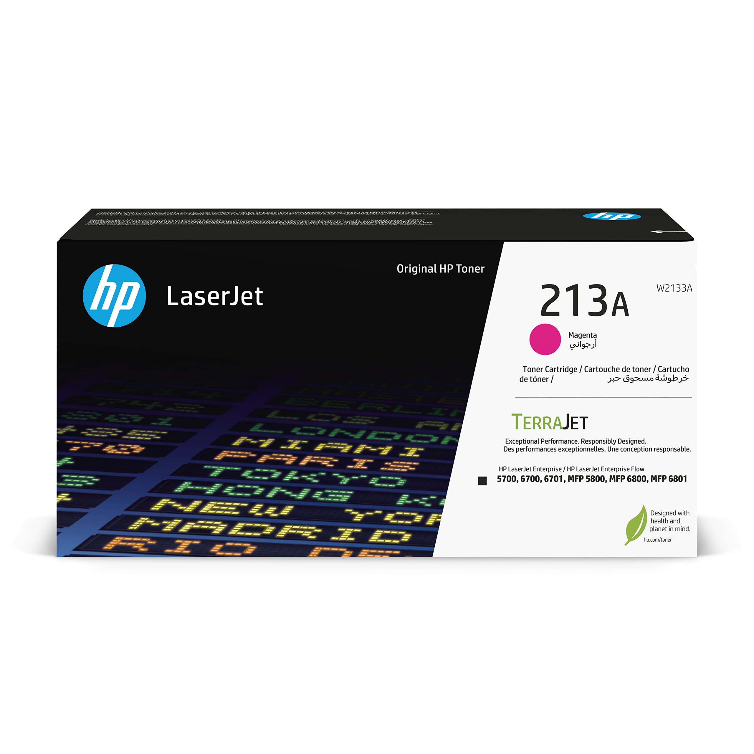 HP 213A Magenta Original LaserJet Toner Cartridge, W2133A. Works with HP LaserJet Enterprise 5700, 5800, 6700, 6701, 6800, 6801