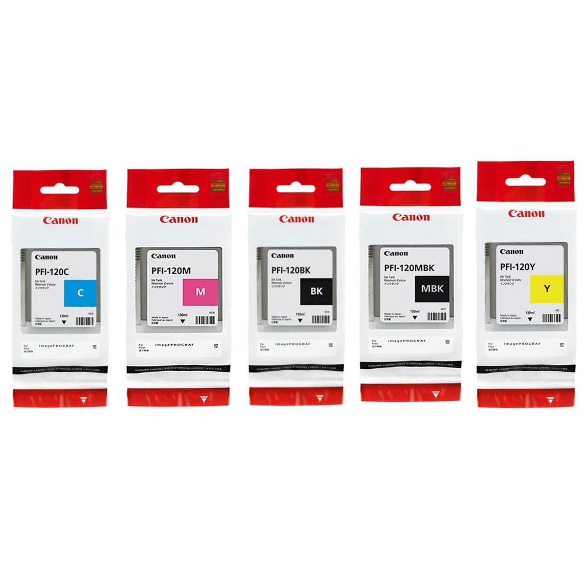 Canon PFI120 Pigment Ink Tank Bundle (Matte Black, Cyan, Magenta, Yellow, Black) in Retail Packaging