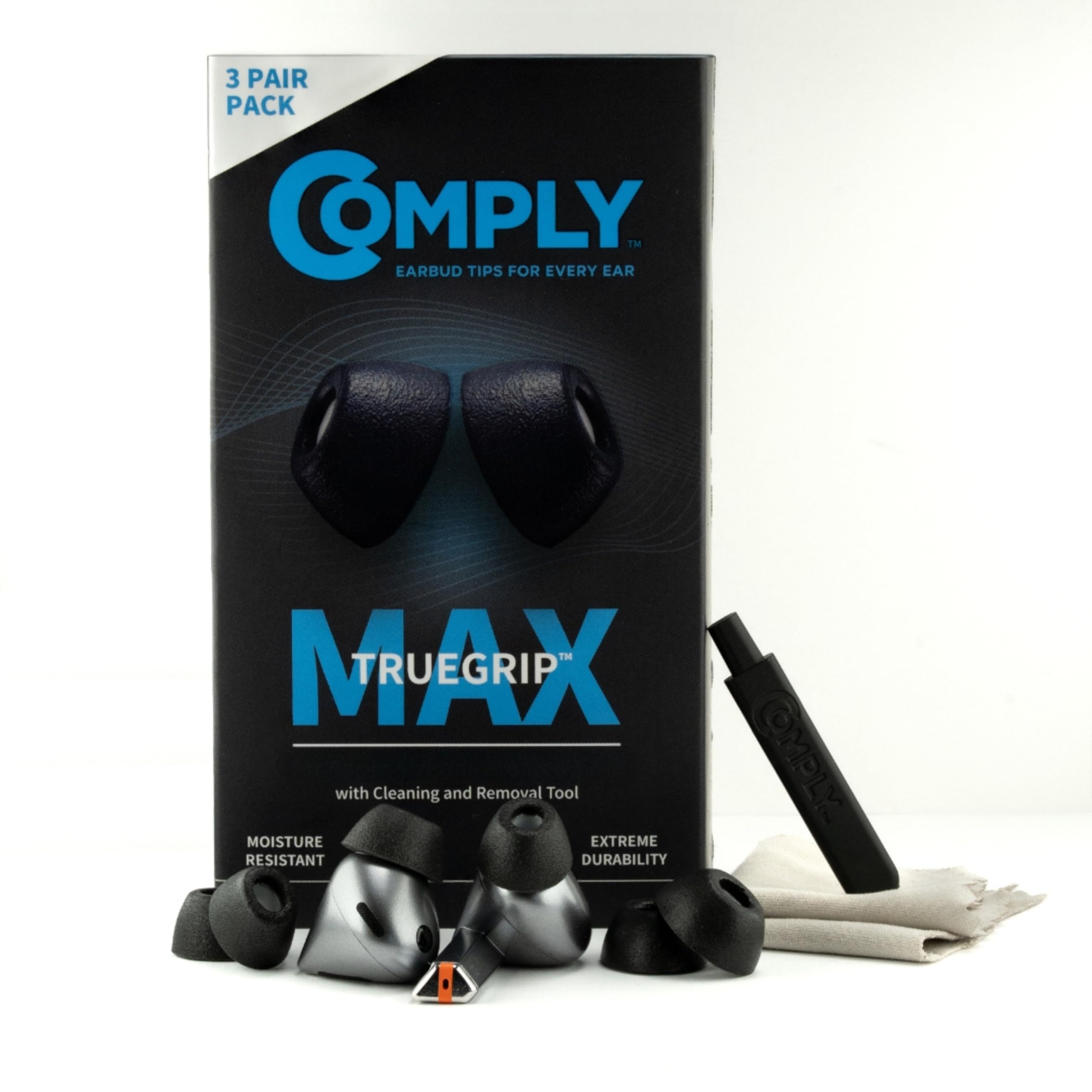 Comply TrueGrip MAX | Premium Memory Foam Replacement Earbud Tips for Samsung Galaxy Buds3 Pro | Long Lasting Comfort, MAX Durability, Secure Fit, Superior Noise Isolation| Black (S/M/L) (3 Pairs)