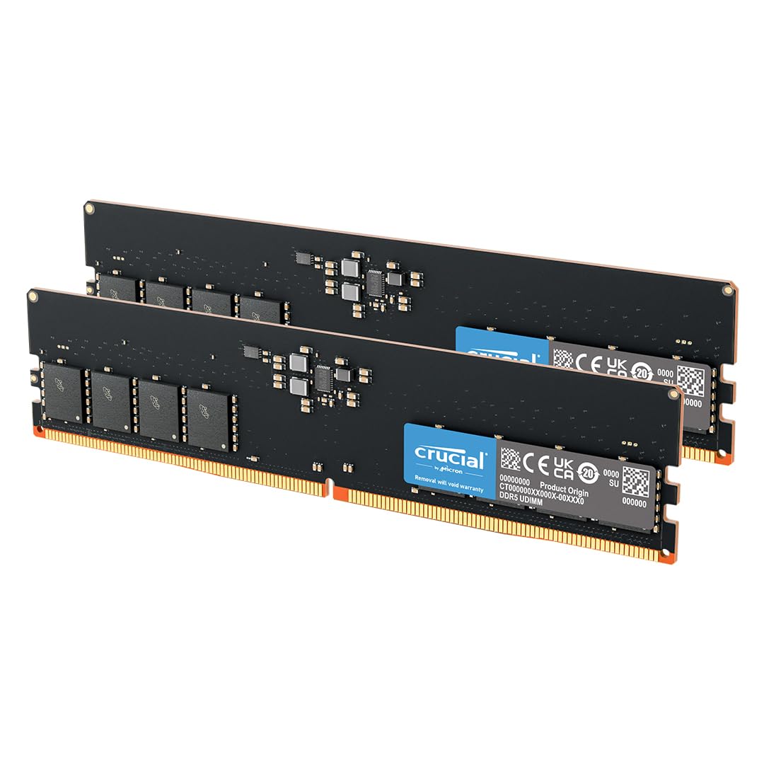 Crucial 32GB DDR5 RAM Kit (2x16GB), 5600MHz (or 5200MHz) Desktop Memory, UDIMM 288-Pin, Compatible with 13th Gen Intel Core and AMD Ryzen 7000 - CT2K16G56C46U5