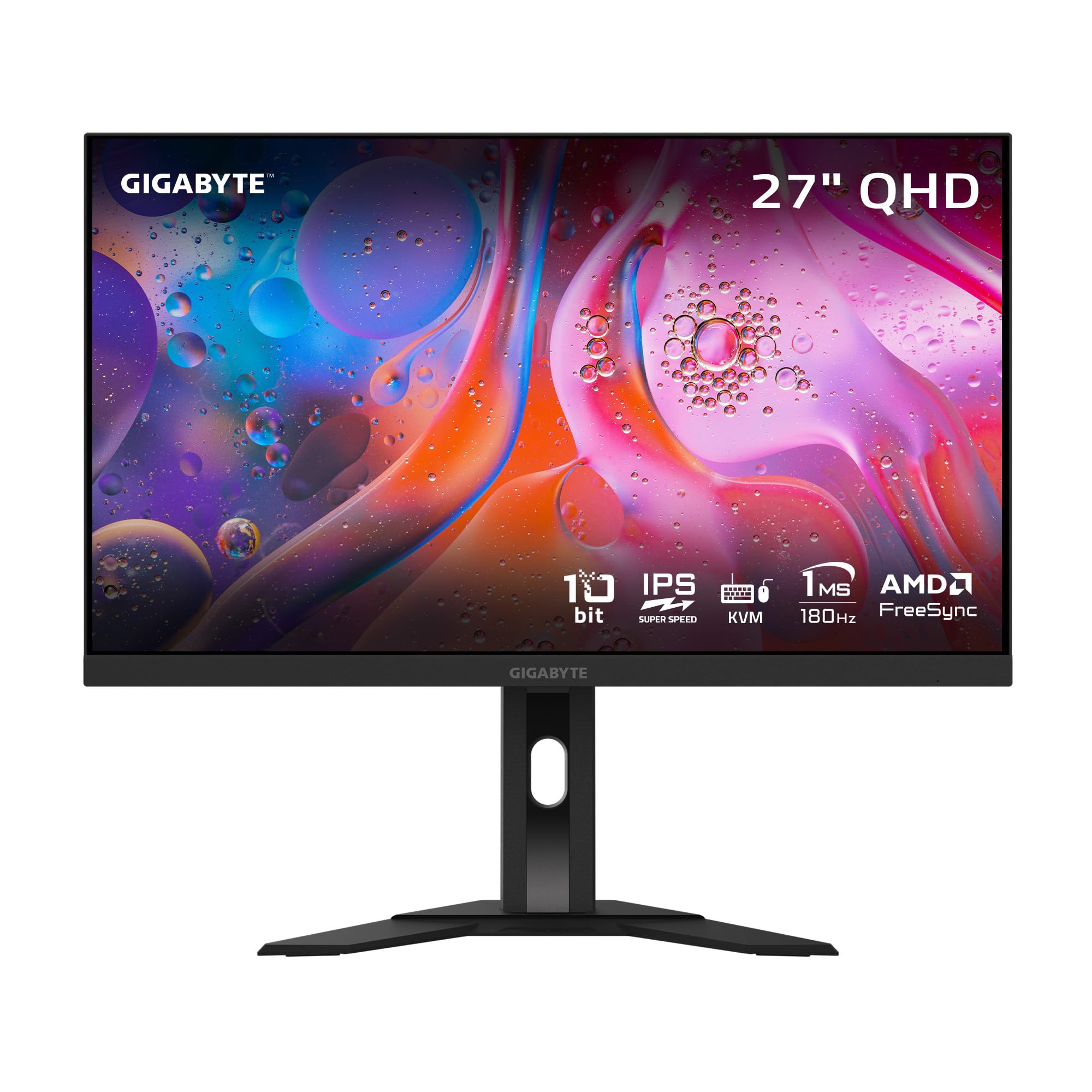 GIGABYTE - M27Q Advanced (US) - 27" SS IPS Gaming Monitor - QHD 2560x1440-180Hz - 1ms MPRT - AMD FreeSync - Type C KVM - HDMI, DP, Type C - Height Adjustable - Black