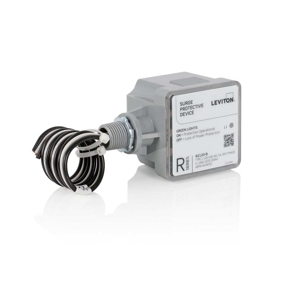 Leviton Type 1 Surge Protective Panel, Residential Home Surge Protection, 120/240 VAC, Split Phase, 36kA per Phase, R2120-B SPD