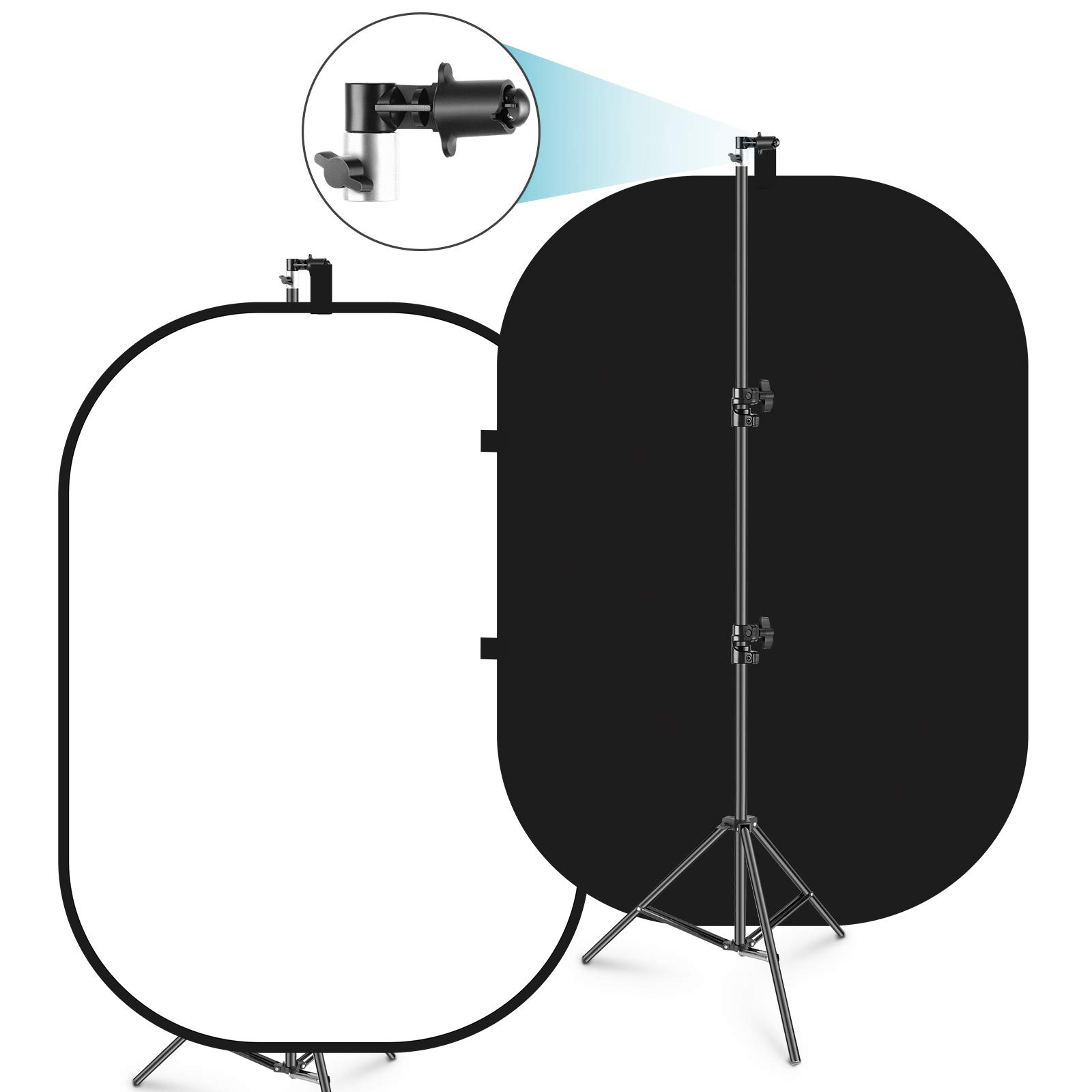 Neewer 5x7ft/1.5x2m Chromakey Foldable Backdrop with Stand 8.5ft/2.6m, 2-in-1 Reversible Black White Green Background Panel for Photography Studio, Live Streaming, Video Calls, Games