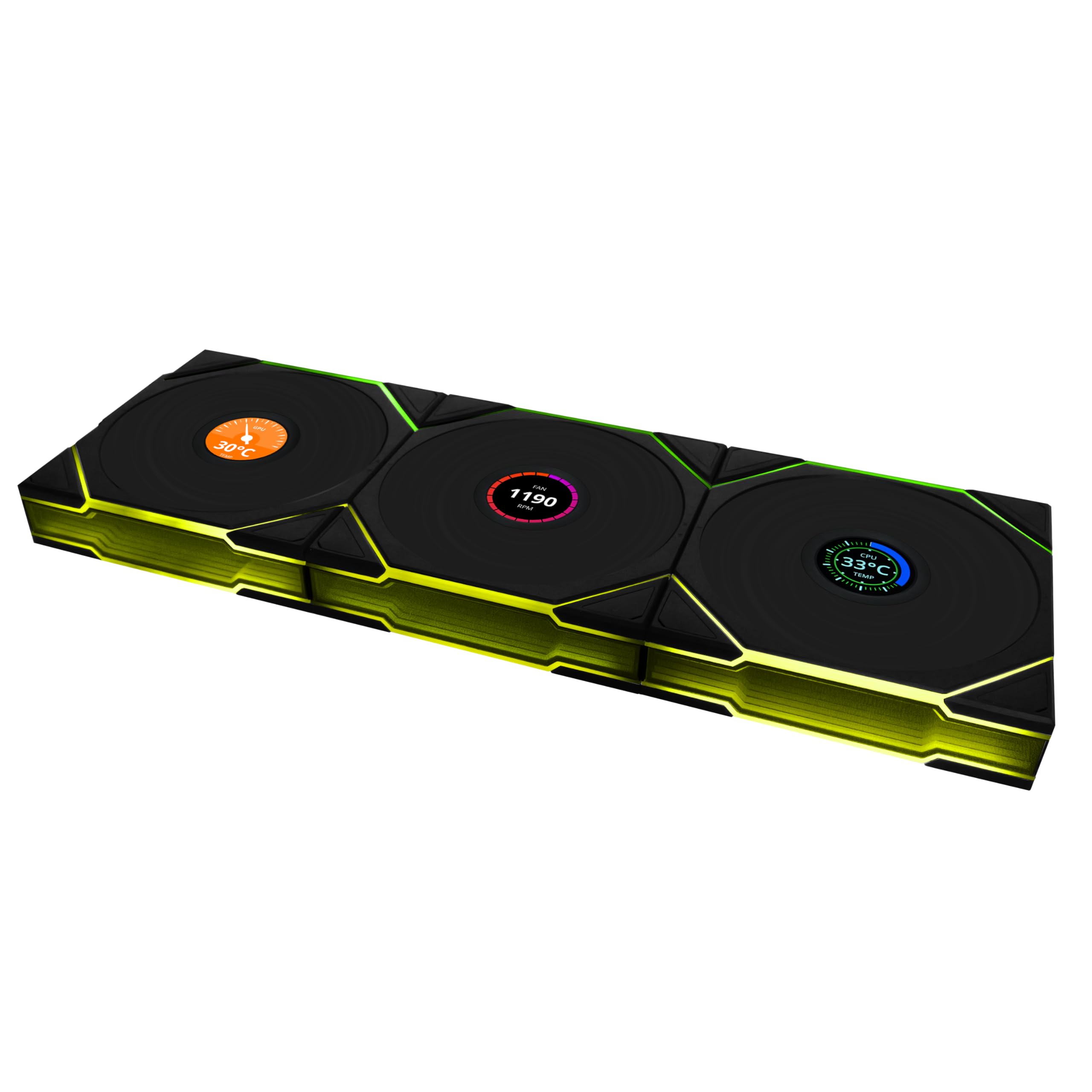 Lian Li UNI Fan TL LCD Wireless 120-Triple Pack (Reverse Blade)-2.4 GHz Wireless Signal ARGB Fan-Infinity Mirror-Daisy-Chain-Customizable Lighting-Controller Included & Required - Black (12RTLLCD1W3B)