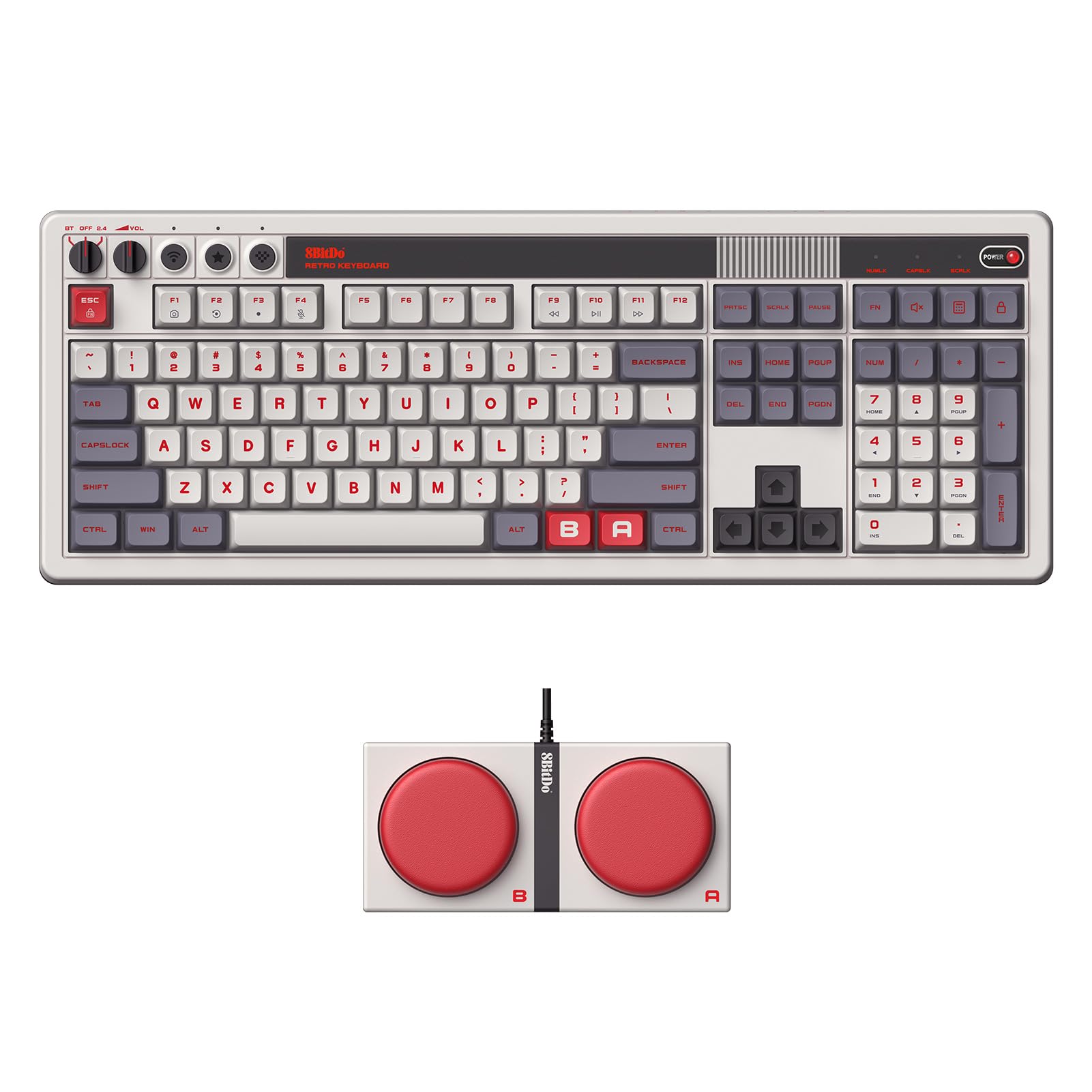 8BitDo Retro 108 Mechanical Keyboard with 108 Keys and Integrated Numpad, Bluetooth/2.4G/USB-C Hot Swappable Wireless Gaming Keyboard for Windows and Android - N Edition