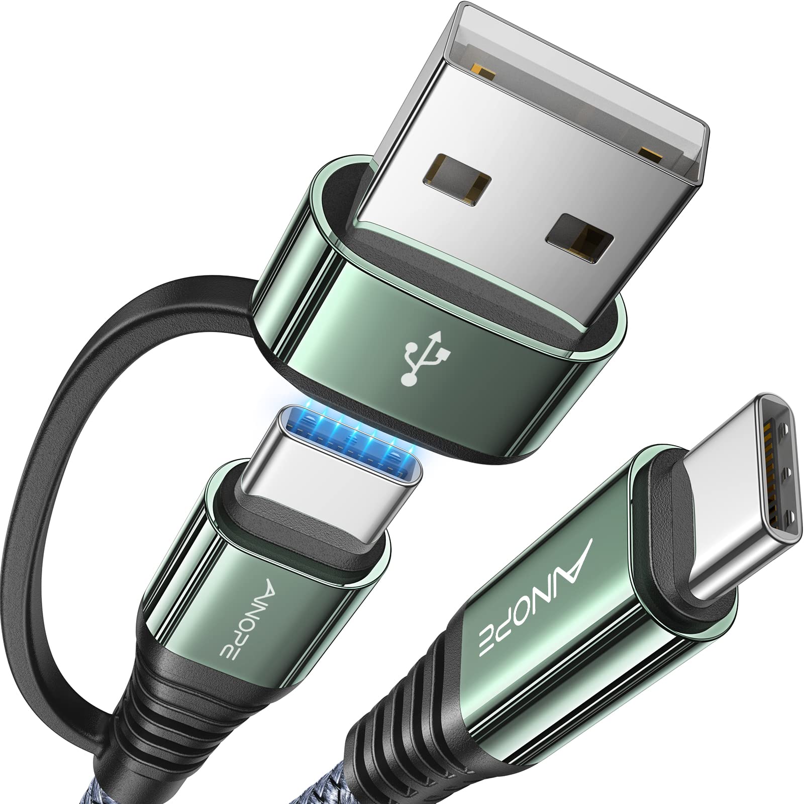AINOPE USB C to USB C Cable, 10 FT USB C Cable Fast Charging with Type C to USB Adapter, 60W USB to USBC Cable for iPhone 16 Pro Max Plus 15 14 13 12 Samsung 25 Ultra iPad MacBook Switch, Grey