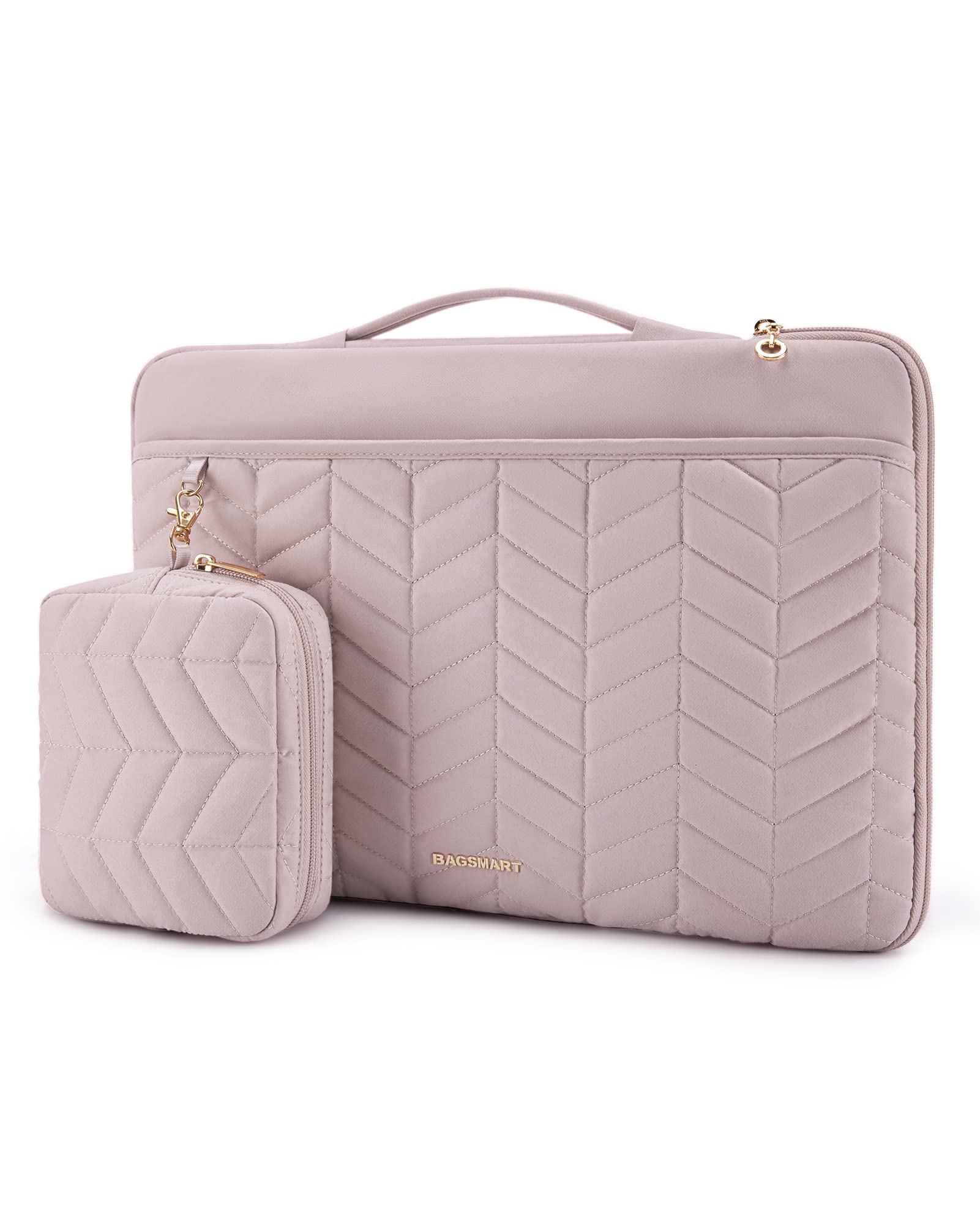BAGSMART 15-16 inch Laptop Case with Handle, Puffy Padded Laptop Bag Sleeve for Women, Portable MacBook Air/Pro Case Compatible with Dell, HP, Lenovo, ASUS, Acer, Huawei Computer, Pink