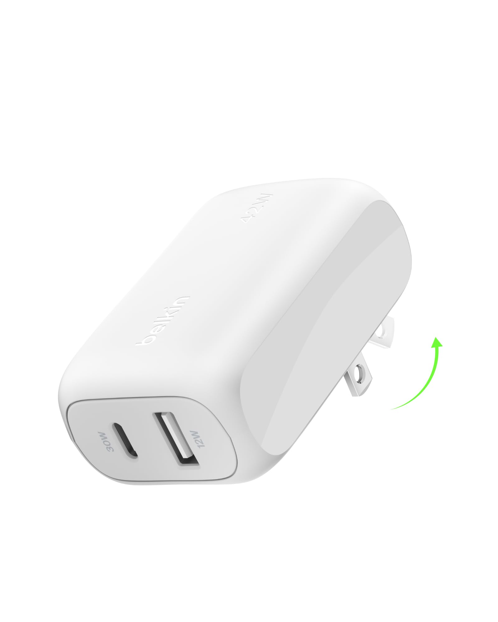 Belkin 42W Dual Port Charger Block, USB-C + USB-A Charger Super Fast Charging - Samsung Galaxy S25, Apple iPhone 16, 15, 14, 13, Pro, Pro Max, iPad, AirPods, Nintendo Switch 2 & More - White