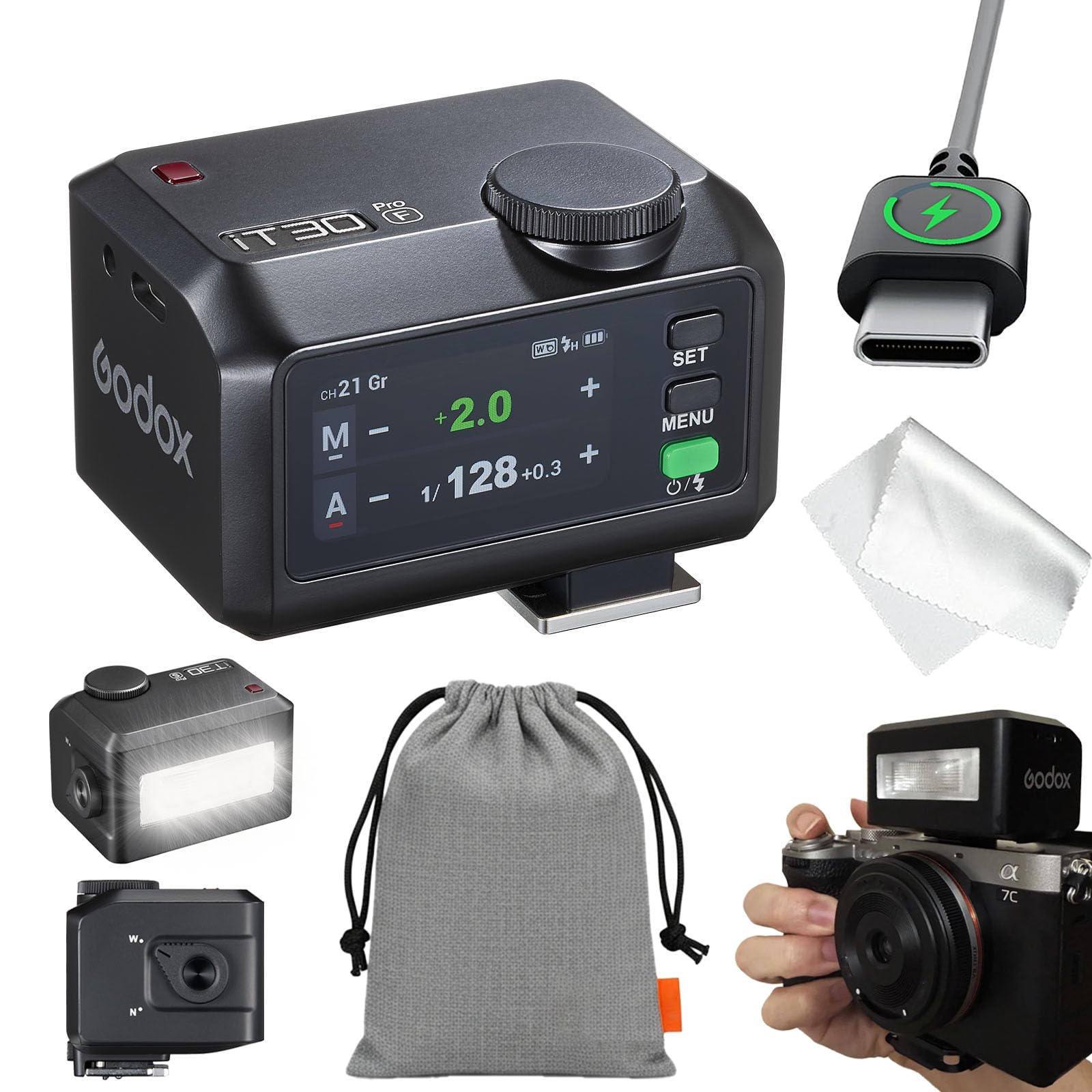 Godox iT30pro F TTL Mini Flash - GODOX iT30 Pro F for Fuji - GoDOx IT30 Pro for Fujifilm GodOX TTL Flash, Wireless Master & Receiver, HSS 1/8000 Second, 2.4G Wireless, GodOX Flash Black