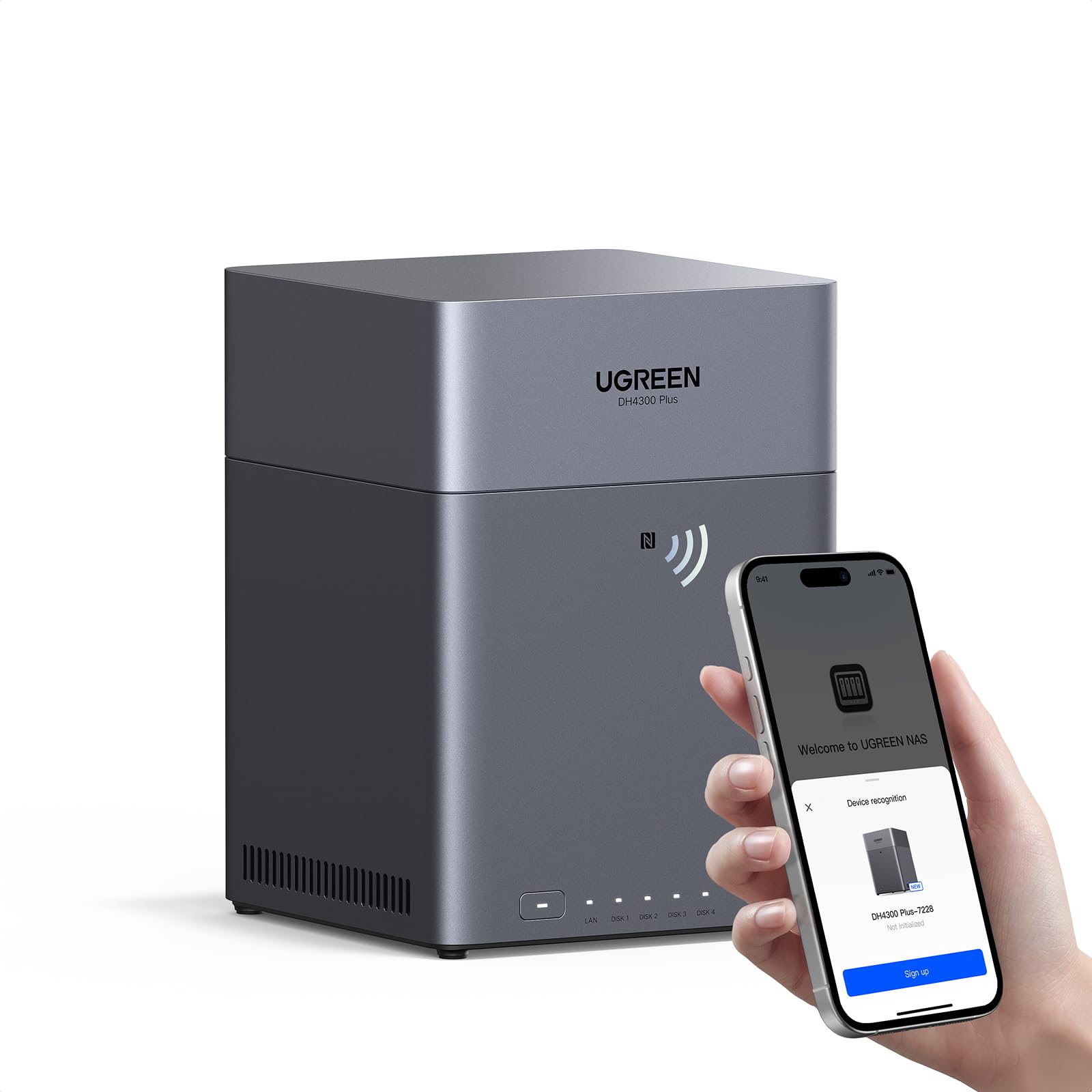 UGREEN NAS DH4300 Plus 4-Bay Desktop NAS, Support Capacity up to 120TB, Remote Access, AI Photo Album, Beginner Friendly System, 8GB LPDDR4X RAM, 2.5GbE, 4K HDMI, Network Attached Storage (Diskless)