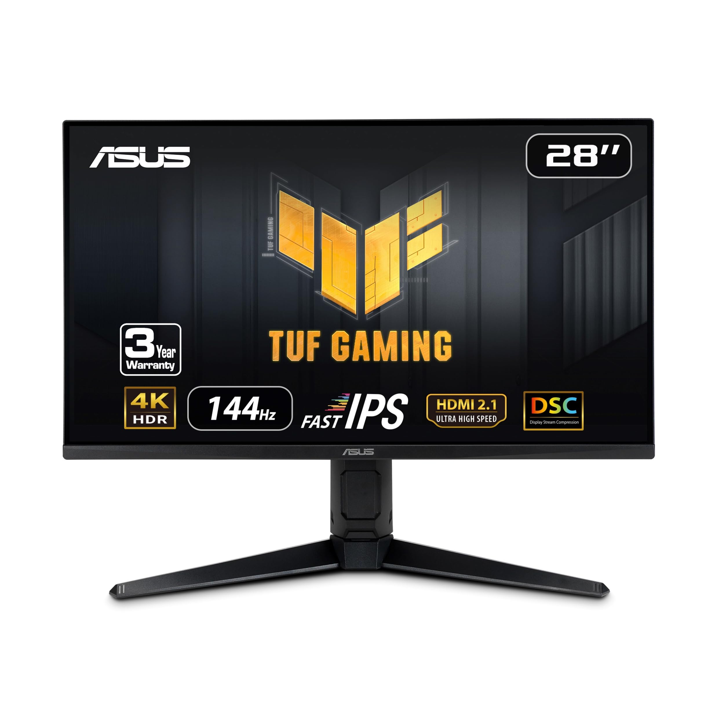 ASUS TUF Gaming 28” 4K 144HZ DSC HDMI 2.1, Monitor (VG28UQL1A) - UHD (3840 x 2160), Fast IPS, 1ms, Extreme Low Motion Blur Sync, G-SYNC Compatible, FreeSync Premium, Eye Care, DCI-P3 90%,BLACK