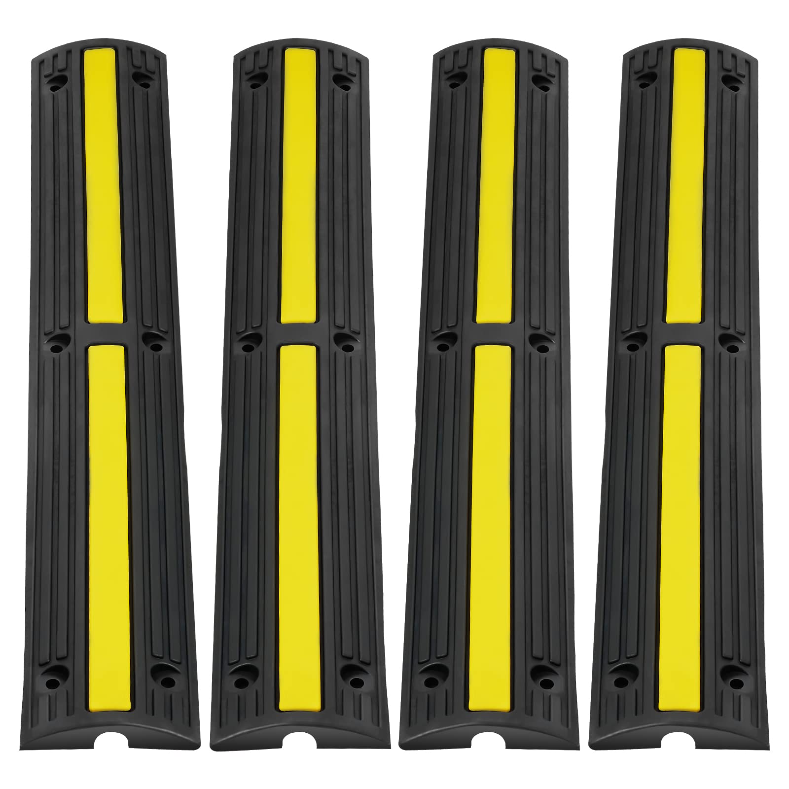 VEVOR 3.28 ft Cable Protector Ramp, 4 Pack of 1 Channel, 18000 lbs/axle Capacity Heavy Duty Rubber Speed Bumps, Floor Cord Cable Protector Wire Cover, for Residential Areas, Private Garages, Gardens