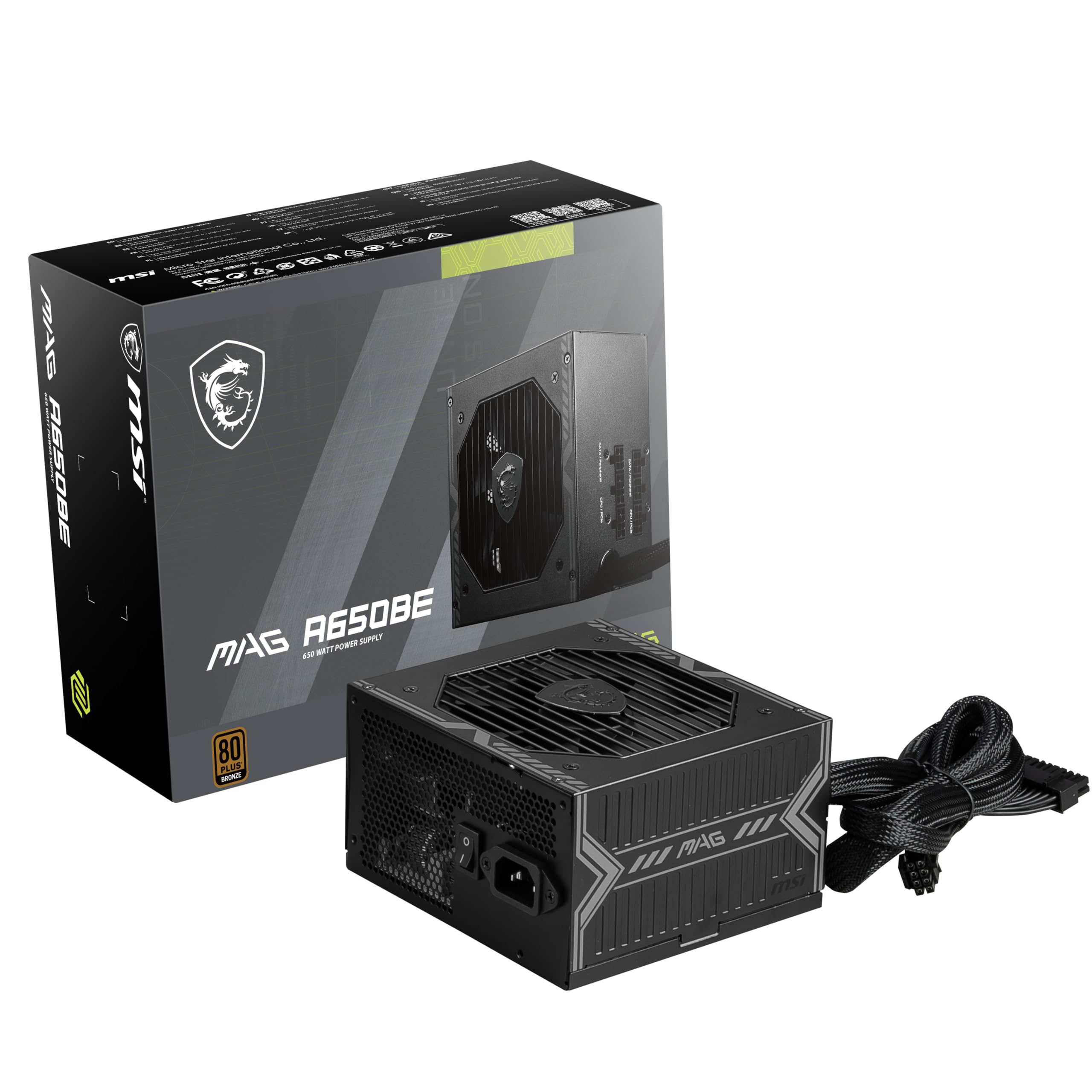 MSI MAG A650BE Gaming Power Supply - 80 Plus Bronze Certified 650W - Semi-Modular - Low Noise ATX PSU