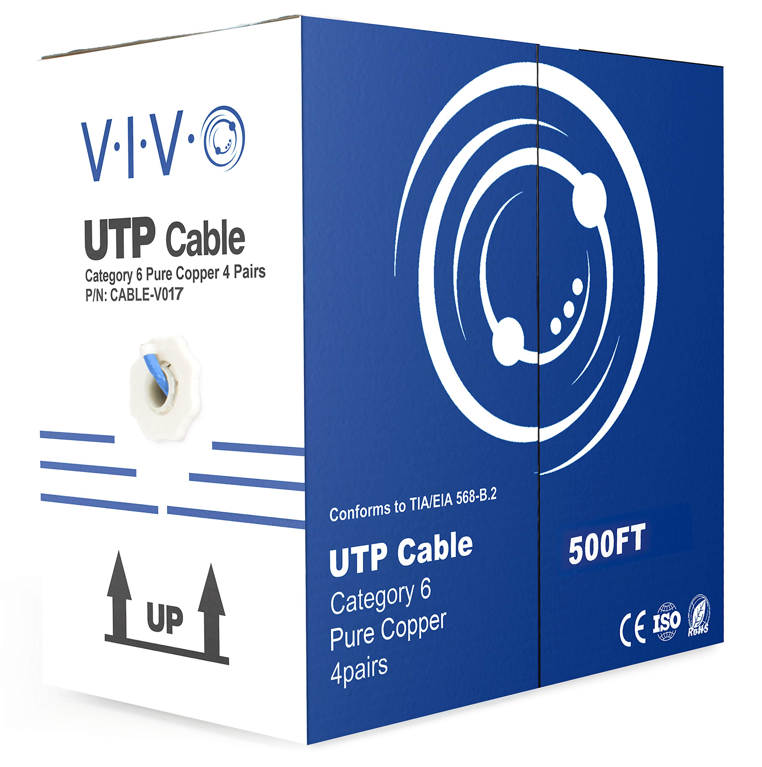 VIVO 500ft Bulk Cat6 Wire, Full Copper Ethernet Cable, 23 AWG, UTP Pull Box, LAN Network, Blue, CABLE-V017