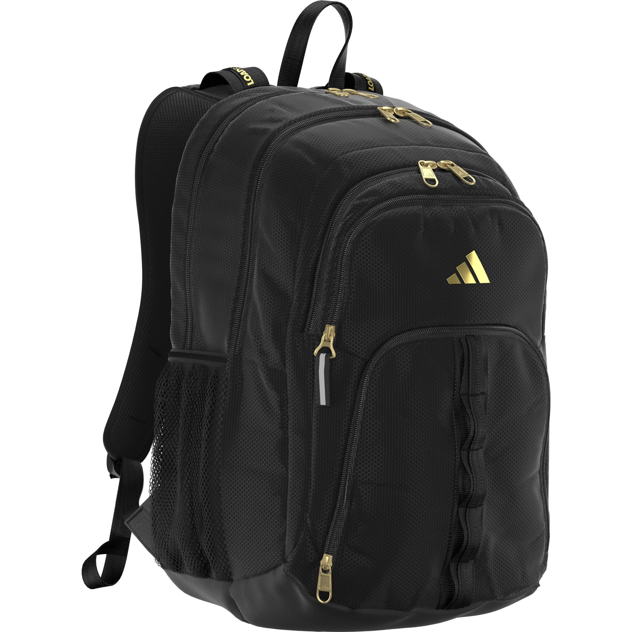 adidas Primetime Large Backpack for Women and Men, Big Bag with Laptop Sleeve, Black/Gold Metallic, One Size