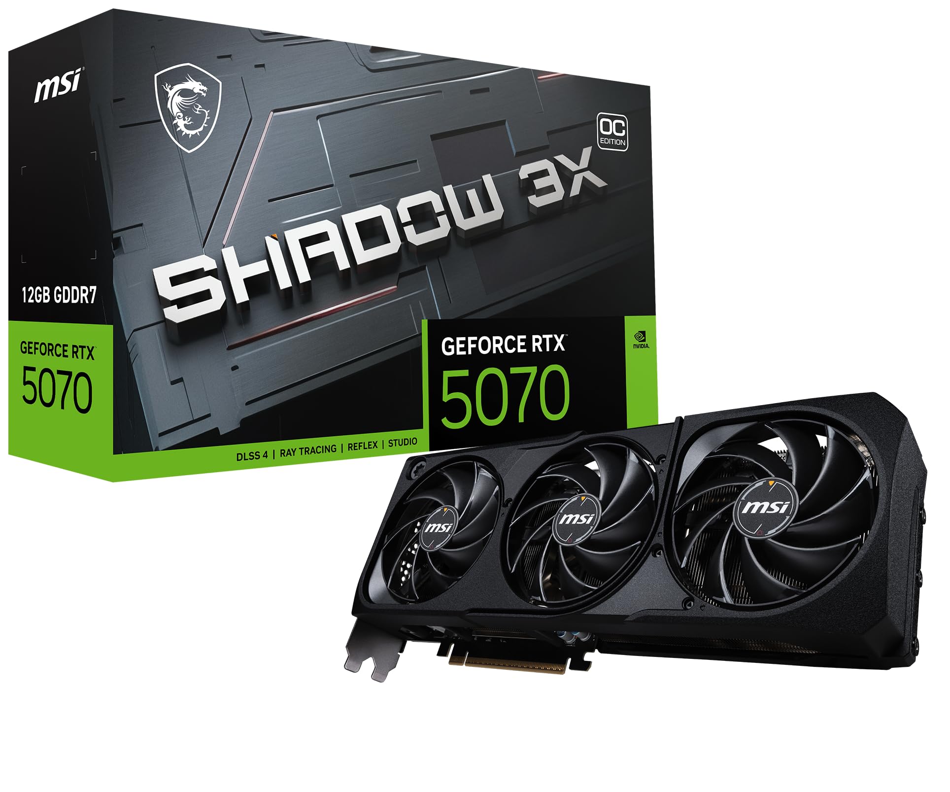 MSI Gaming RTX 5070 12G Shadow 3X OC Graphics Card (12GB GDDR7, 192-bit, Extreme Performance: 2557 MHz, DisplayPort x3 2.1a, HDMI 2.1b, NVIDIA Blackwell Architecture)