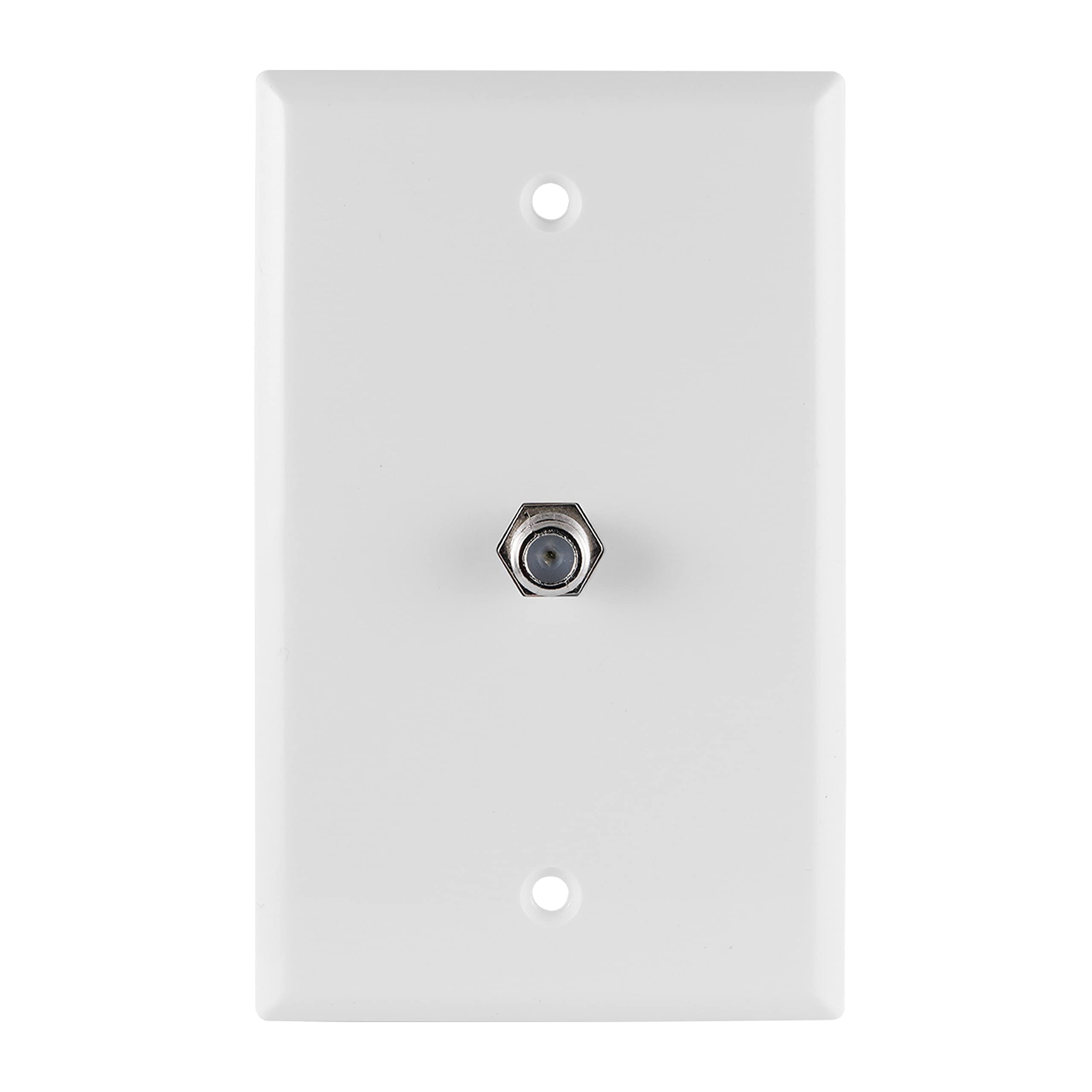 GE Coax Plate, 1-Port, One Wall Mounted F-Type Connection for Coaxial Cable, Screws Included, Single Gang, White, 40050