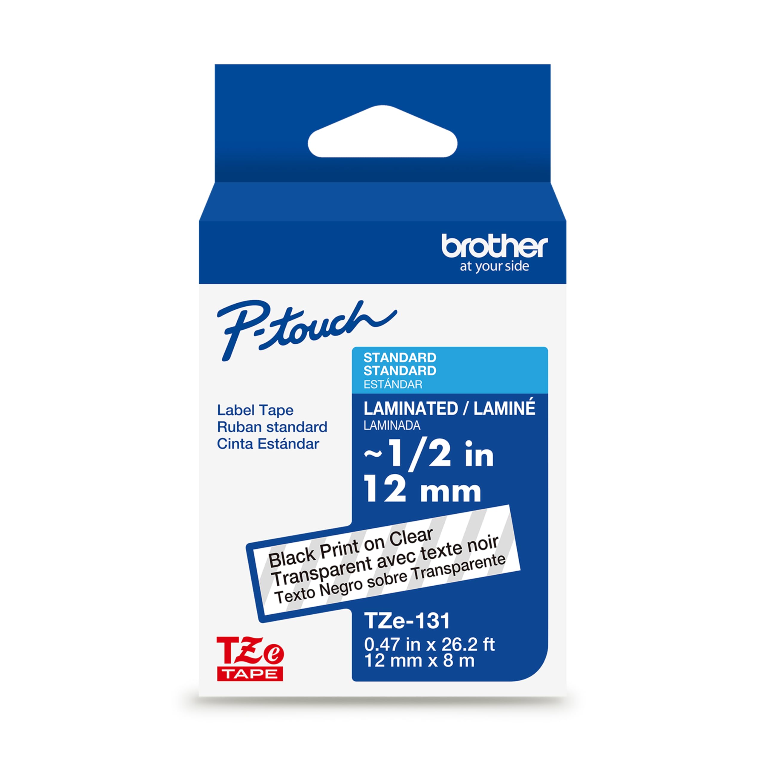 Brother Genuine P-Touch TZE-131 Tape, 1/2" (0.47") Standard Laminated P-Touch Tape, Black on Clear, Perfect for Indoor or Outdoor Use, Water Resistant, 26.2 Feet (8M), Single-Pack, TZe131