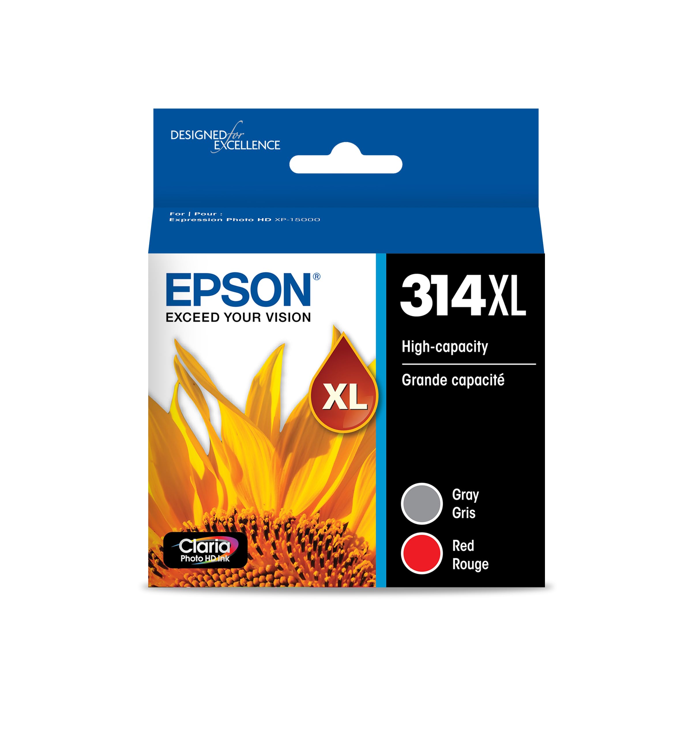 EPSON 314 Claria Photo HD Ink High Capacity (T314XL922-S) Works with Expression Photo XP-15000, Gray/red