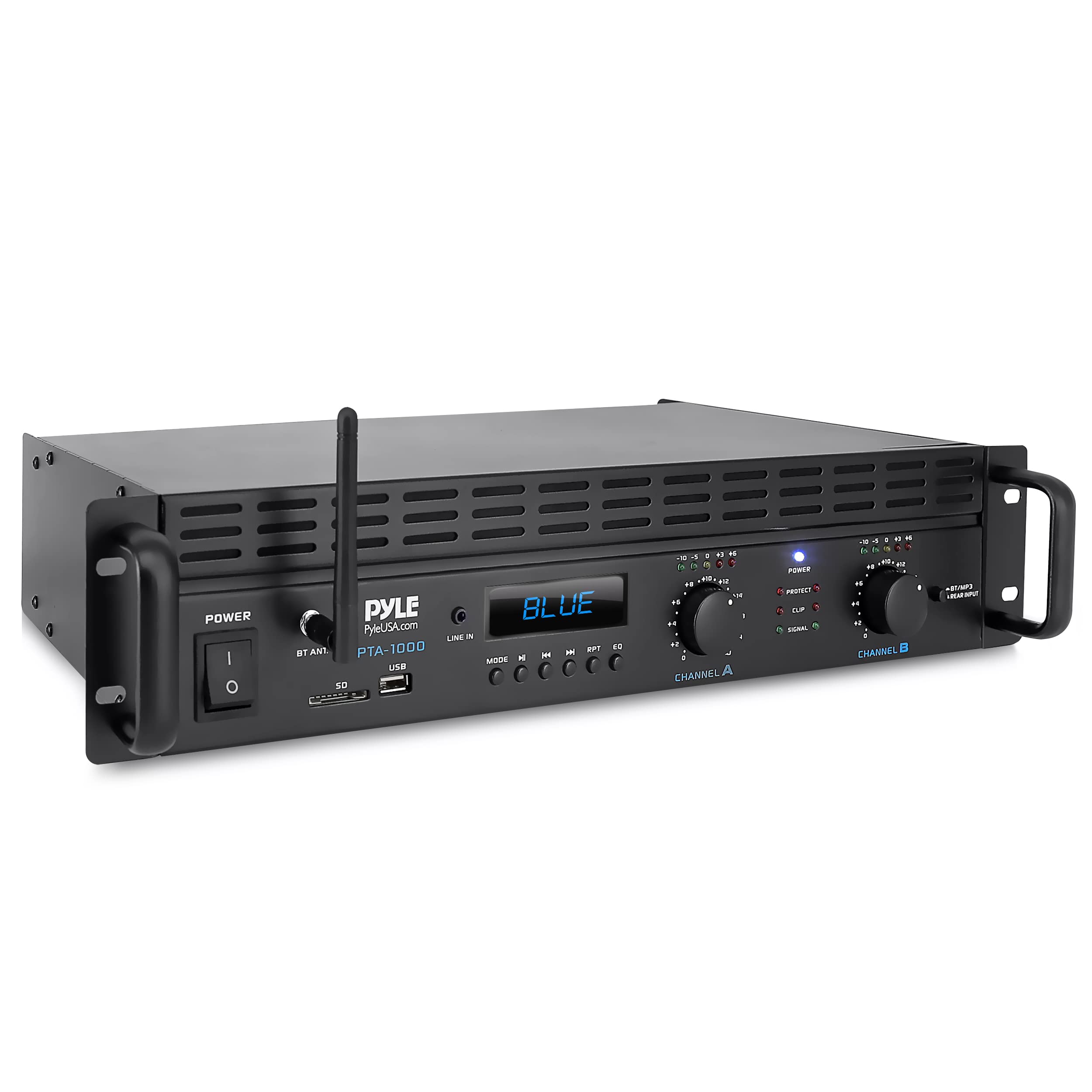 Pyle 2000W 2-Channel Bluetooth 5.0 Power Amplifier - Bridgeable Rack-Mount Pro Audio Receiver with TRS/XLR Input - LCD Display - Cooling Fan - Bridge Mode - 4-8 Ohm Speakers - PTA1000BT