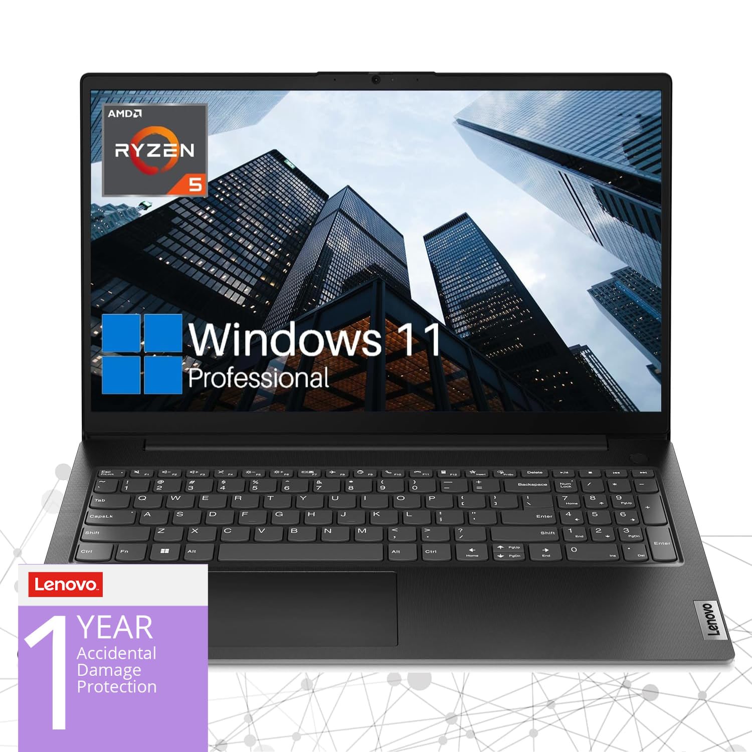 Lenovo V15 Gen 4 Business Laptop, 15.6" FHD Screen, AMD Ryzen 5 5500U, 24GB RAM, 1TB SSD, Webcam, HDMI, Wi-Fi, Windows 11 Pro, Black