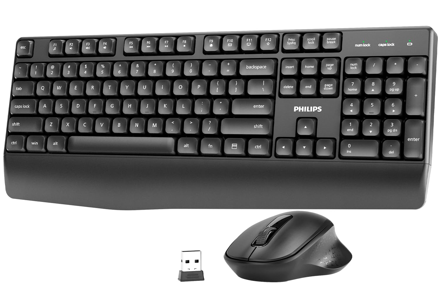 PHILIPS Wireless Keyboard and Mouse Combo-Ergonomic Keyboard and Mouse Wireless Combo with Silent Design,Plug n' Play,Sleep Mode and 2.4GHz Keyboard for Mac, Windows, Laptop-Black